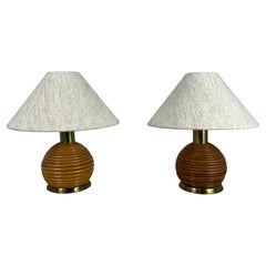 Paar italienische Rattan-Tischlampen 1960er Jahre
