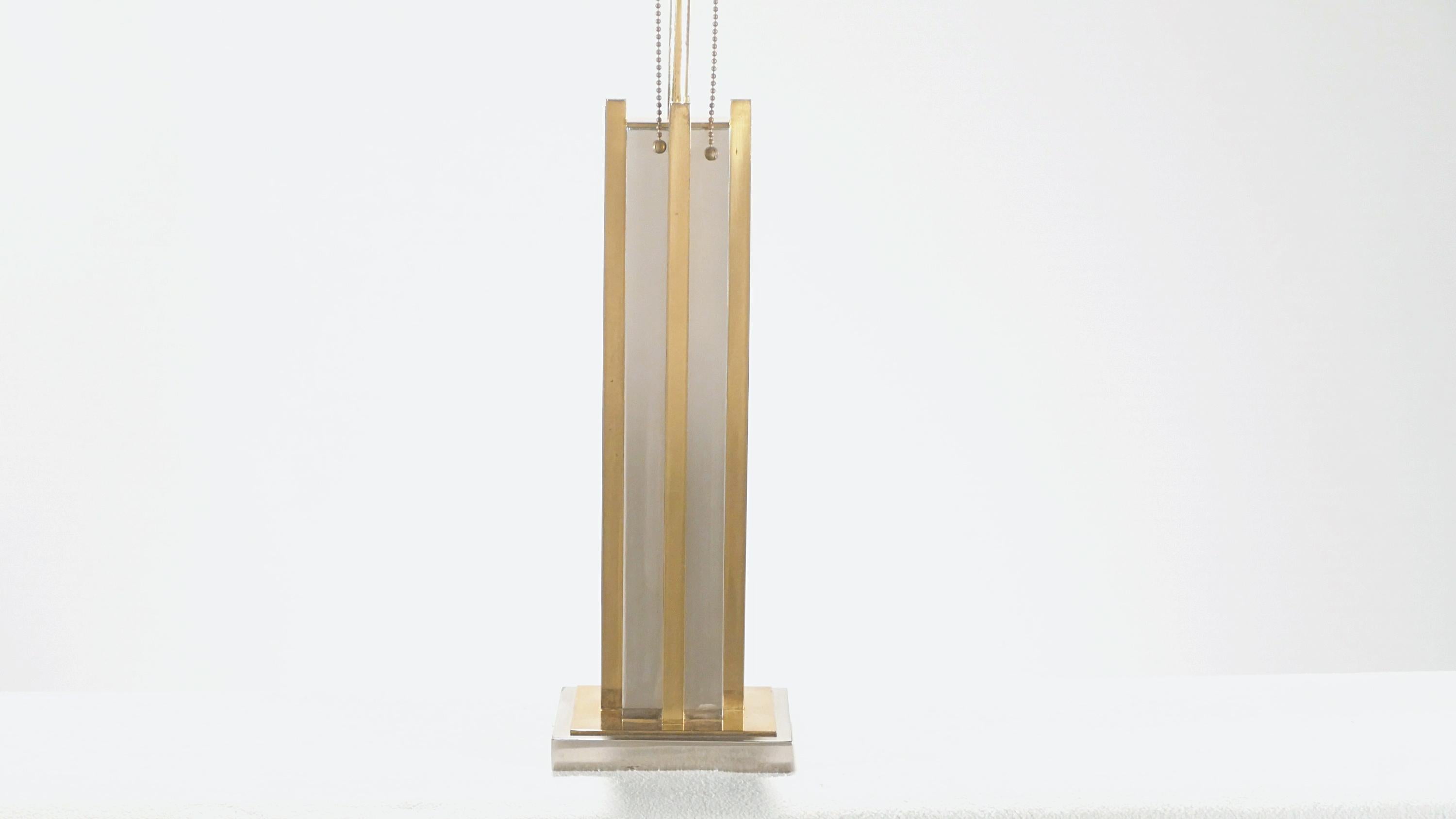 Mid-Century Modern Pair of Italian Gaetano Sciolari Brass and Chrome Lamps, 1970s