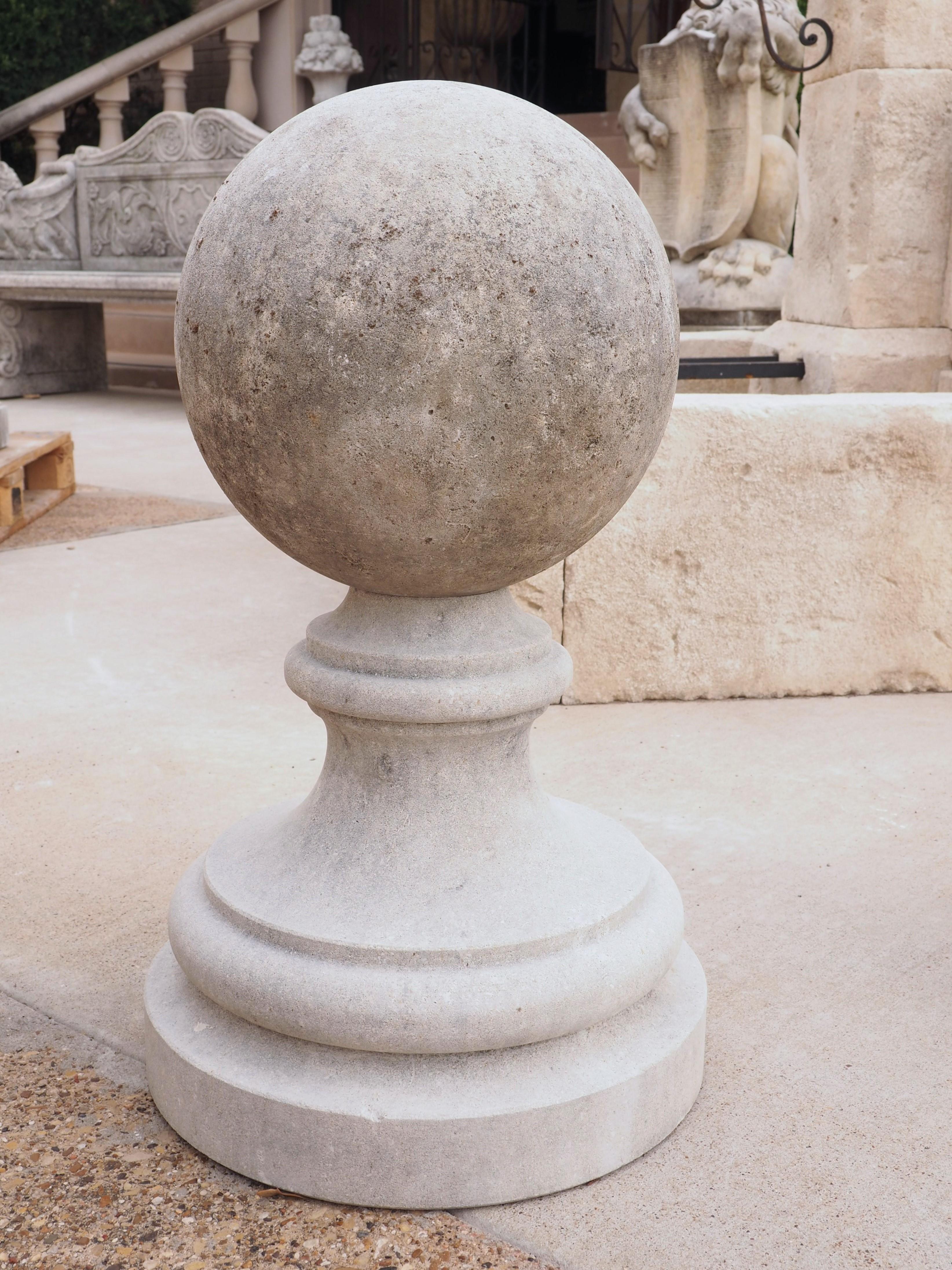 Pair of Italian Garden Ball Finials in Carved Limestone 5