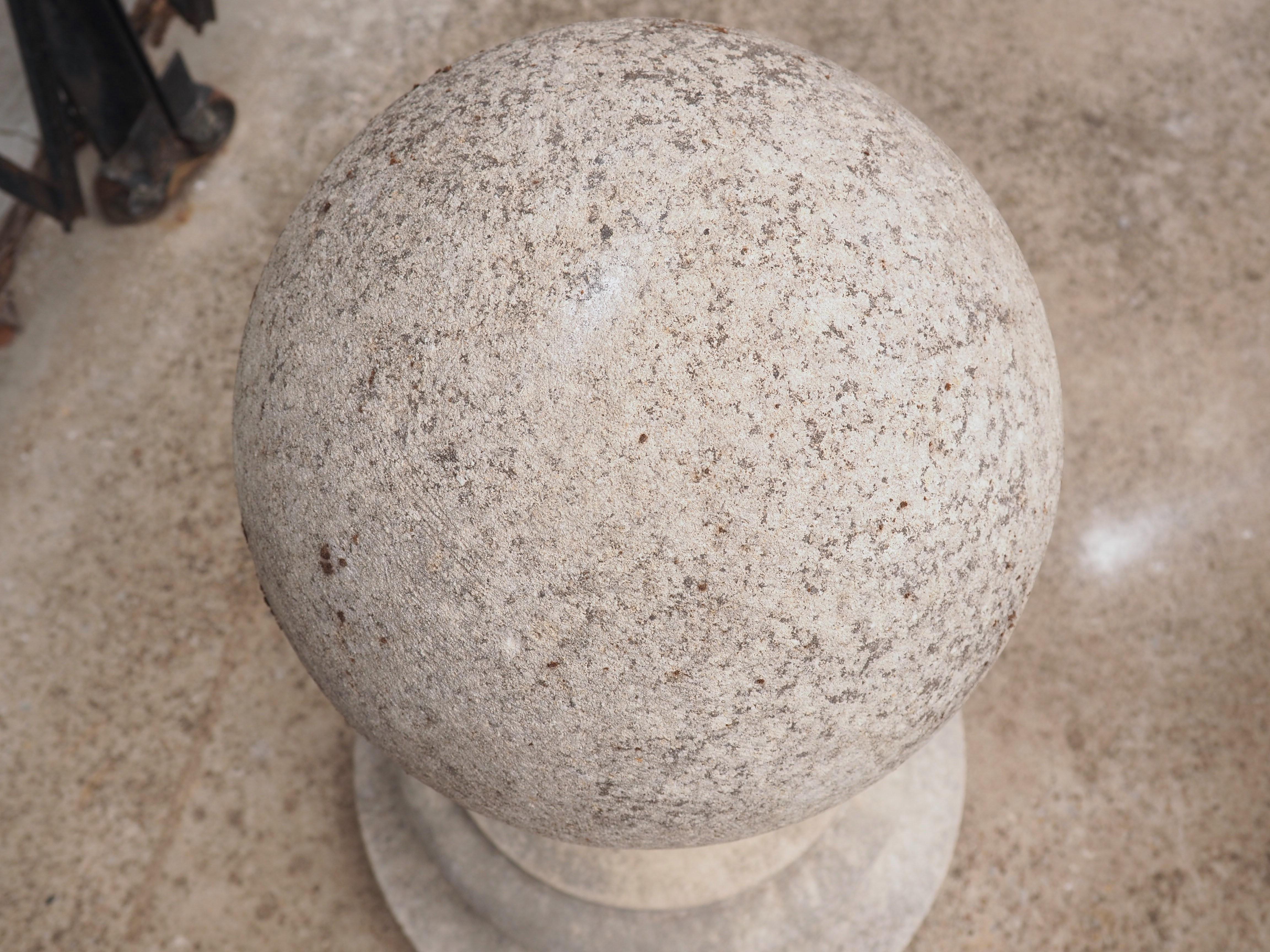 Pair of Italian Garden Ball Finials in Carved Limestone 4