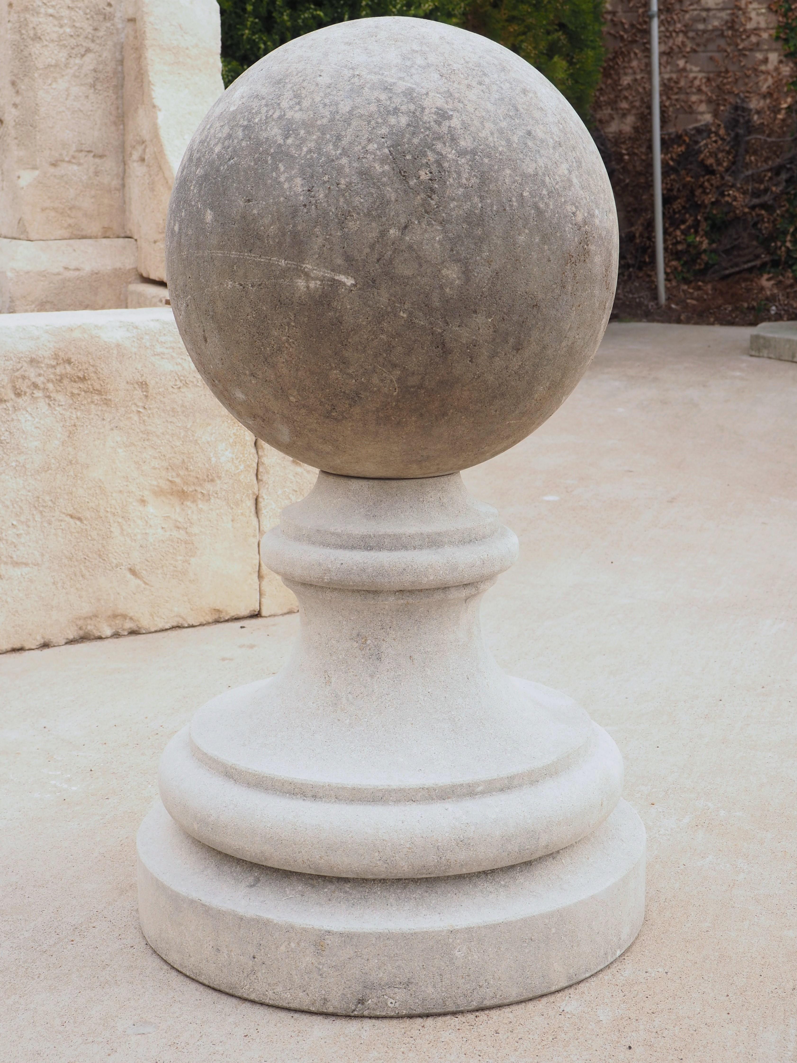 Pair of Italian Garden Ball Finials in Carved Limestone 6