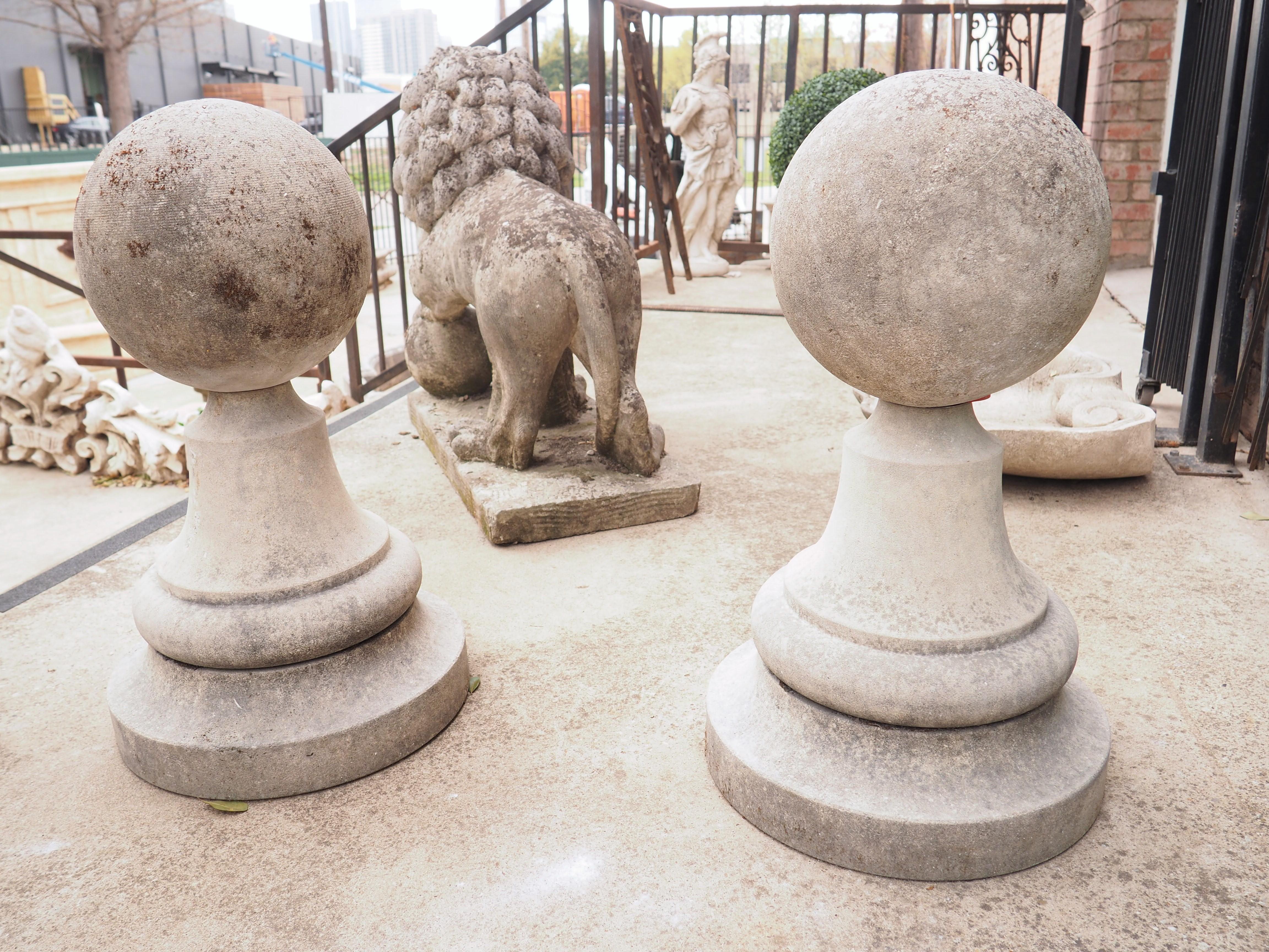 Pair of Italian Garden Ball Finials in Carved Limestone 7