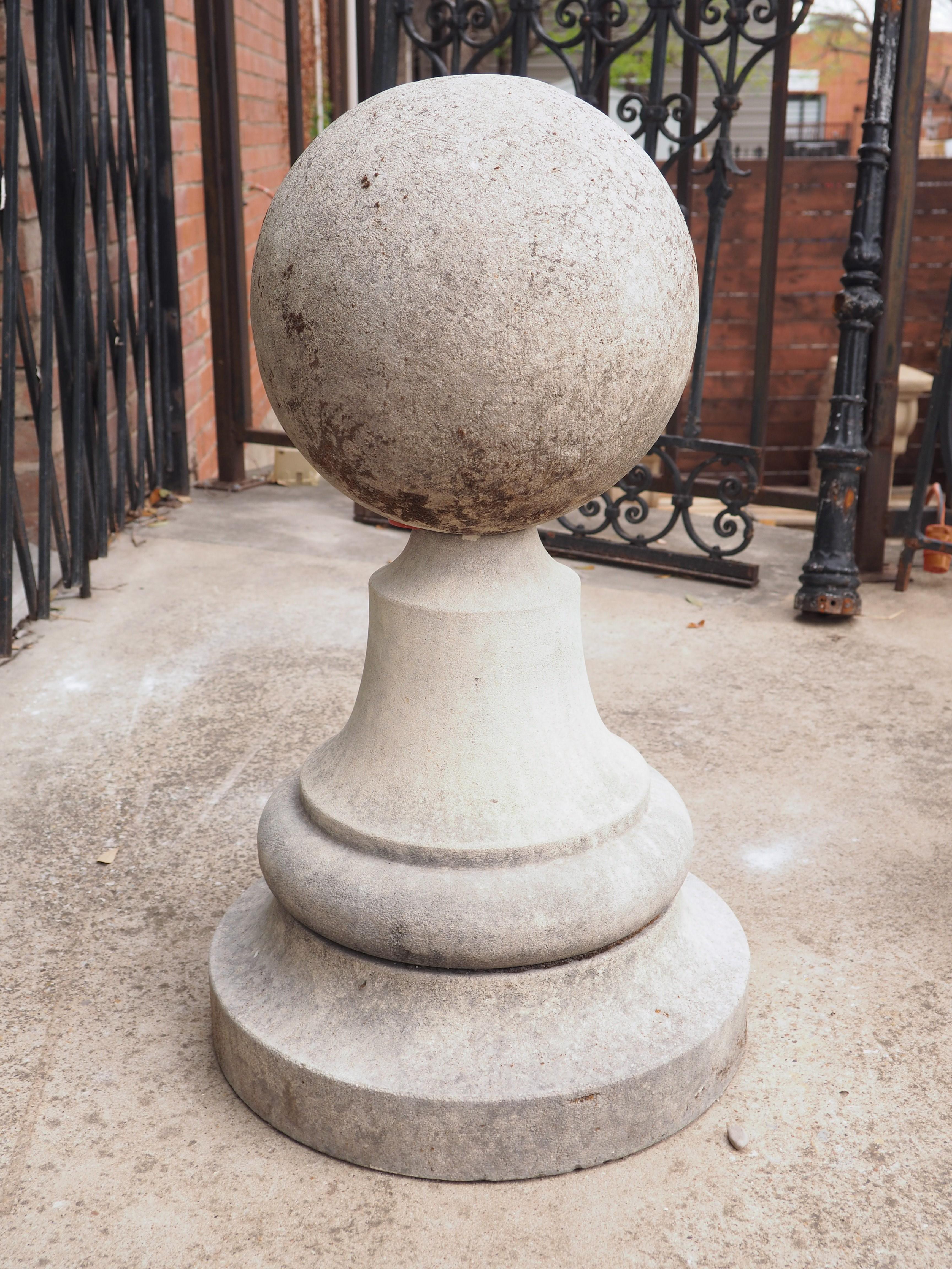Pair of Italian Garden Ball Finials in Carved Limestone 2