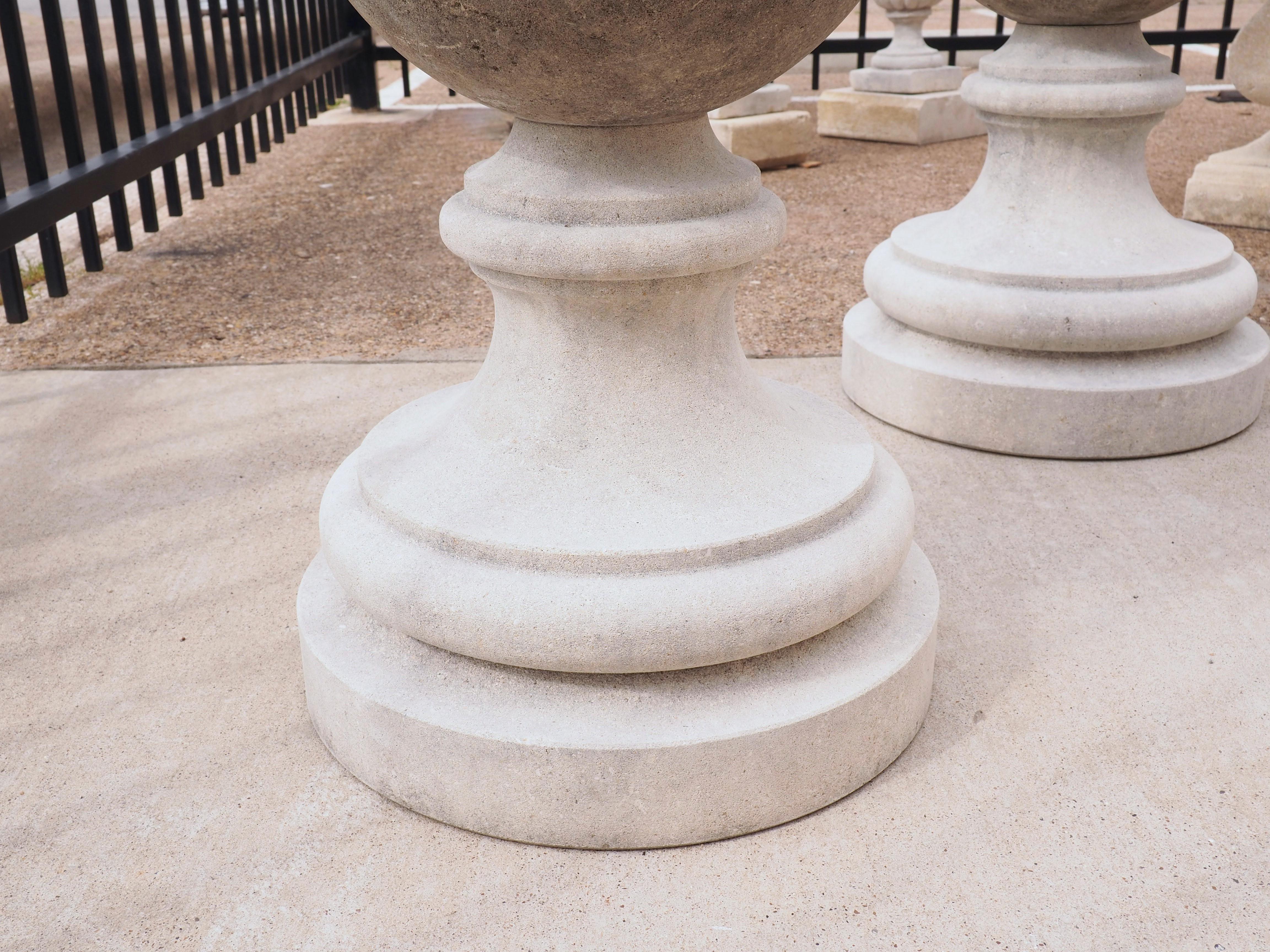 Pair of Italian Garden Ball Finials in Carved Limestone 4