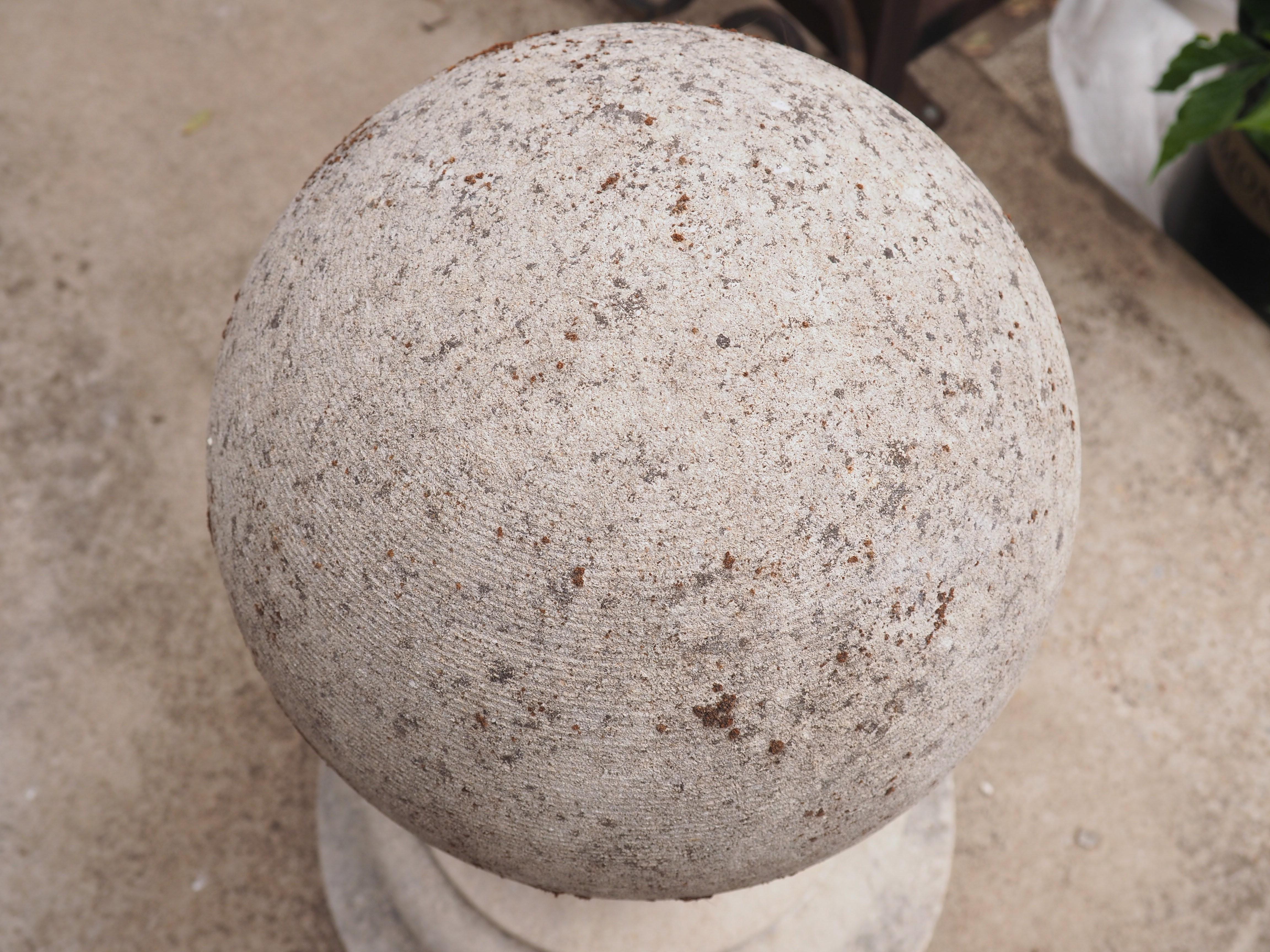 Pair of Italian Garden Ball Finials in Carved Limestone 3