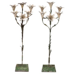 Pair of Italian Garden Lily Floor Candelabras, c. 1930s Antique Pair of Italian Garden Lily Floor Candelabras, c. 1930s