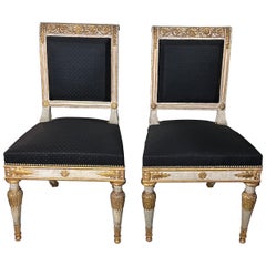 Pair of Italian Genoese Carved Parcel Gilt  Side Chairs, circa 1820-30