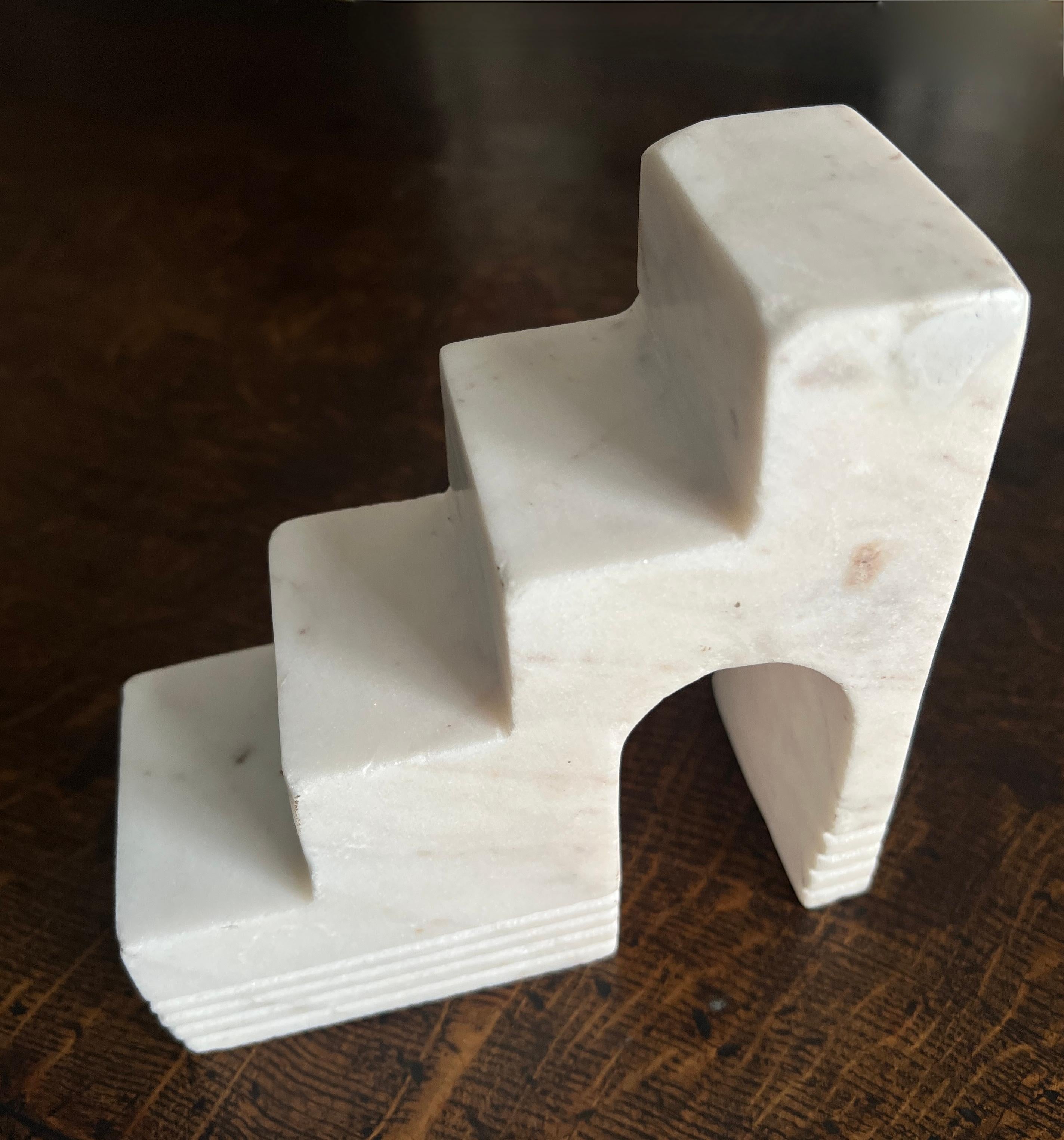 Pair of Italian Geometric Architectural Carrara Marble Sculptures or Bookends For Sale 5