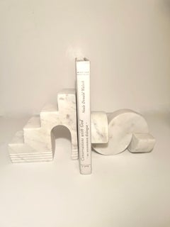Pair of Italian Geometric Architectural Carrara Marble Sculptures or Bookends