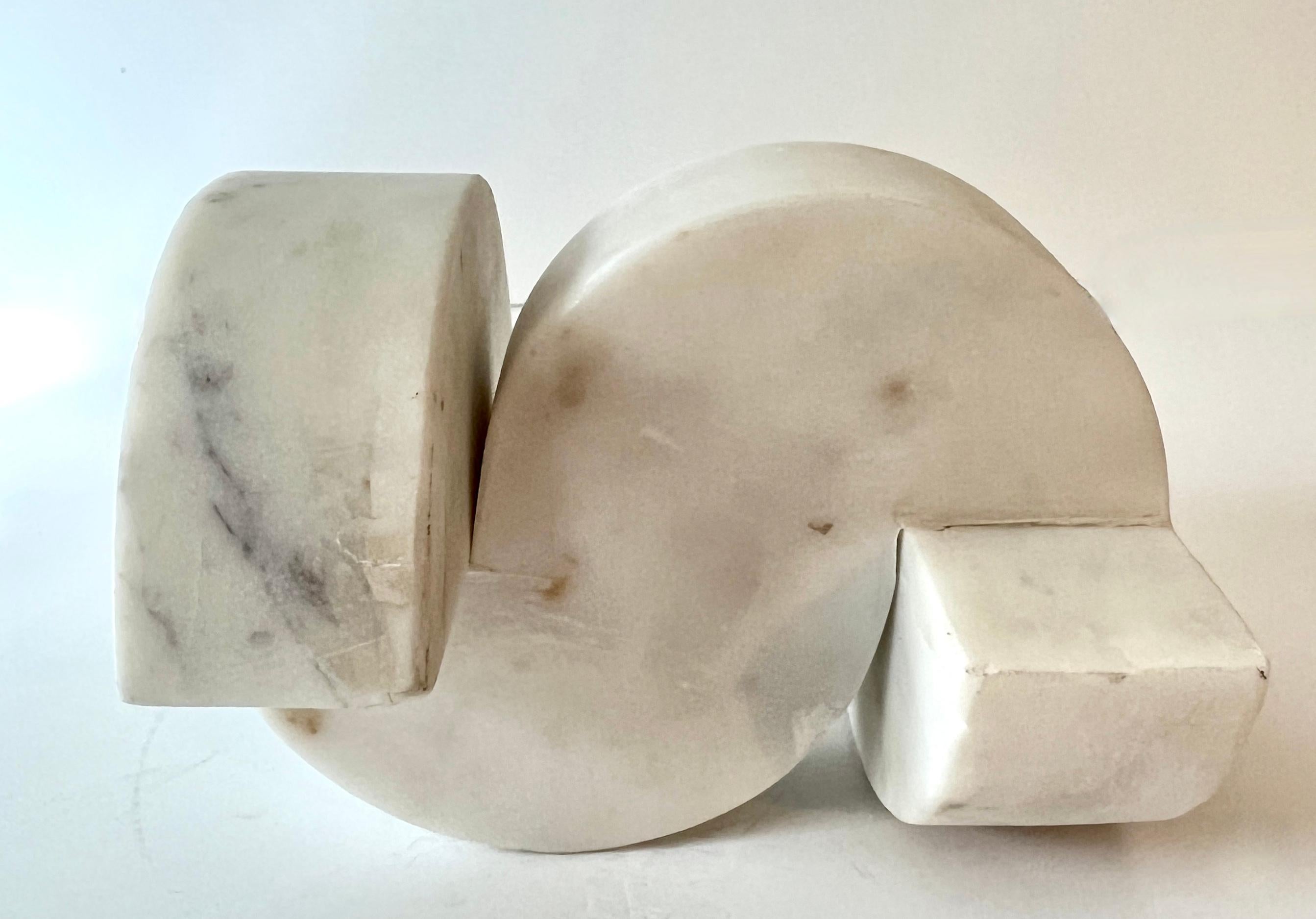 20th Century Pair of Italian Geometric Architectural Carrara Marble Sculptures or Bookends For Sale
