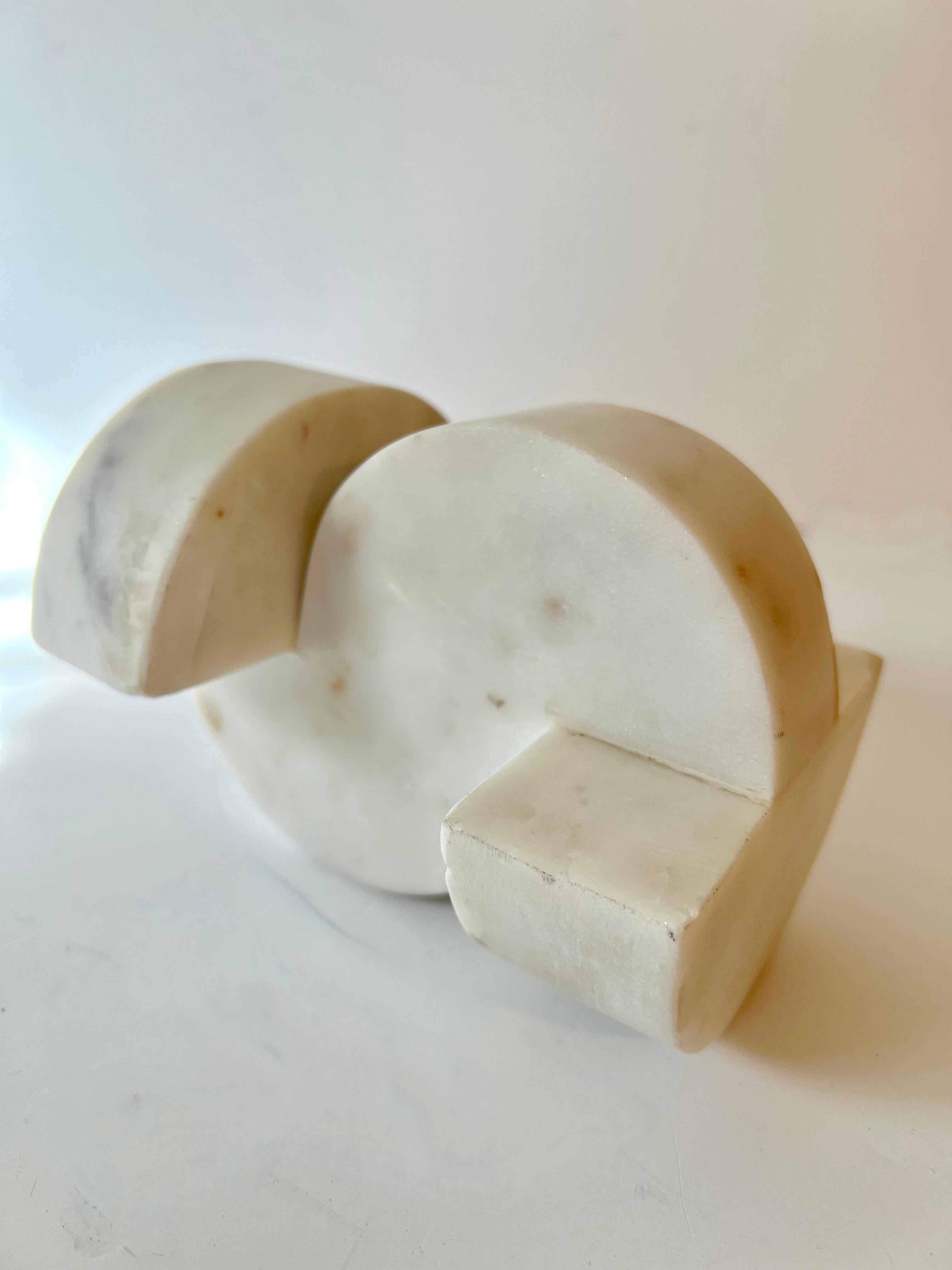Pair of Italian Geometric Architectural Carrara Marble Sculptures or Bookends For Sale 1
