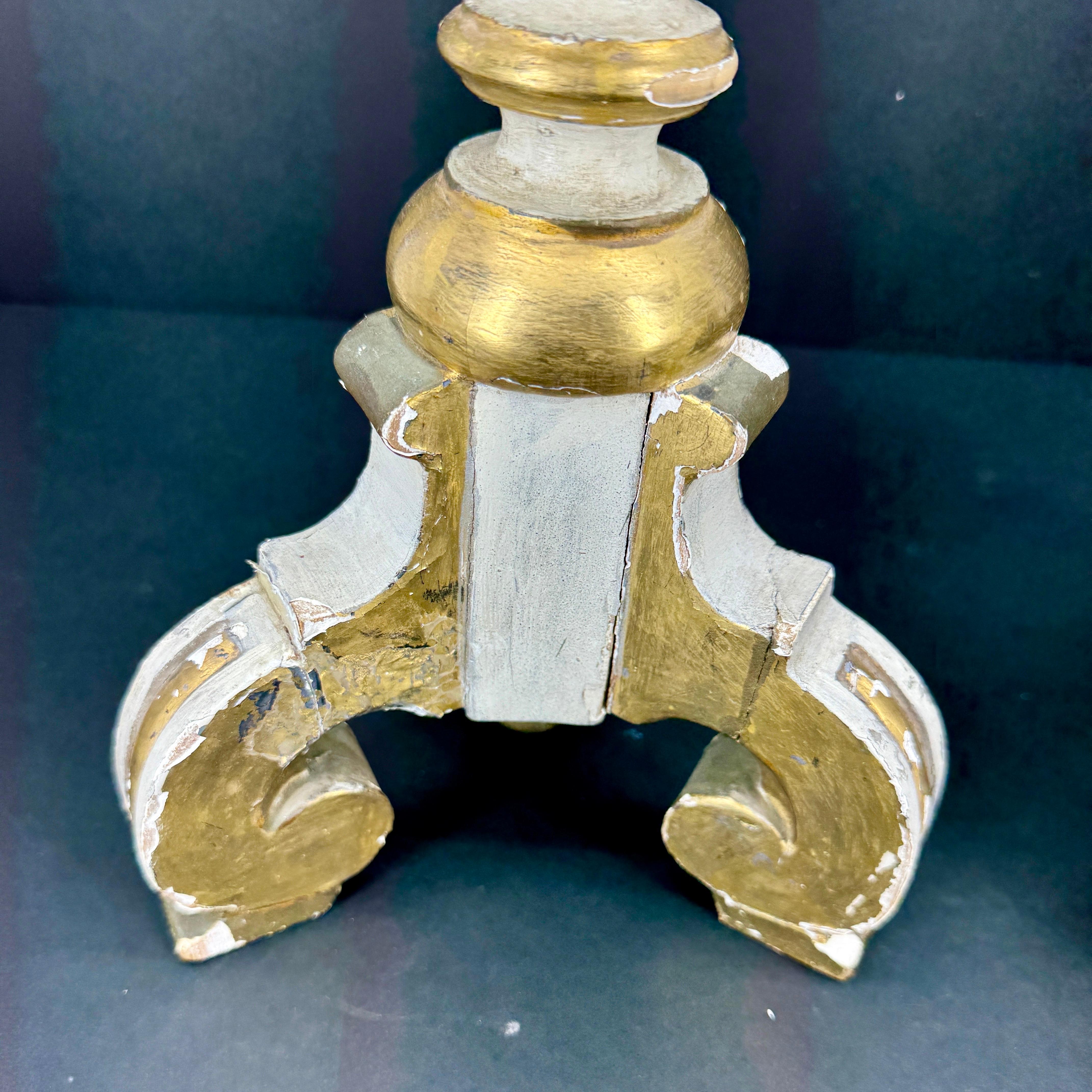 Mid-20th Century Pair of Italian Gilded Alter Candlesticks With Original Paint, 1930's For Sale
