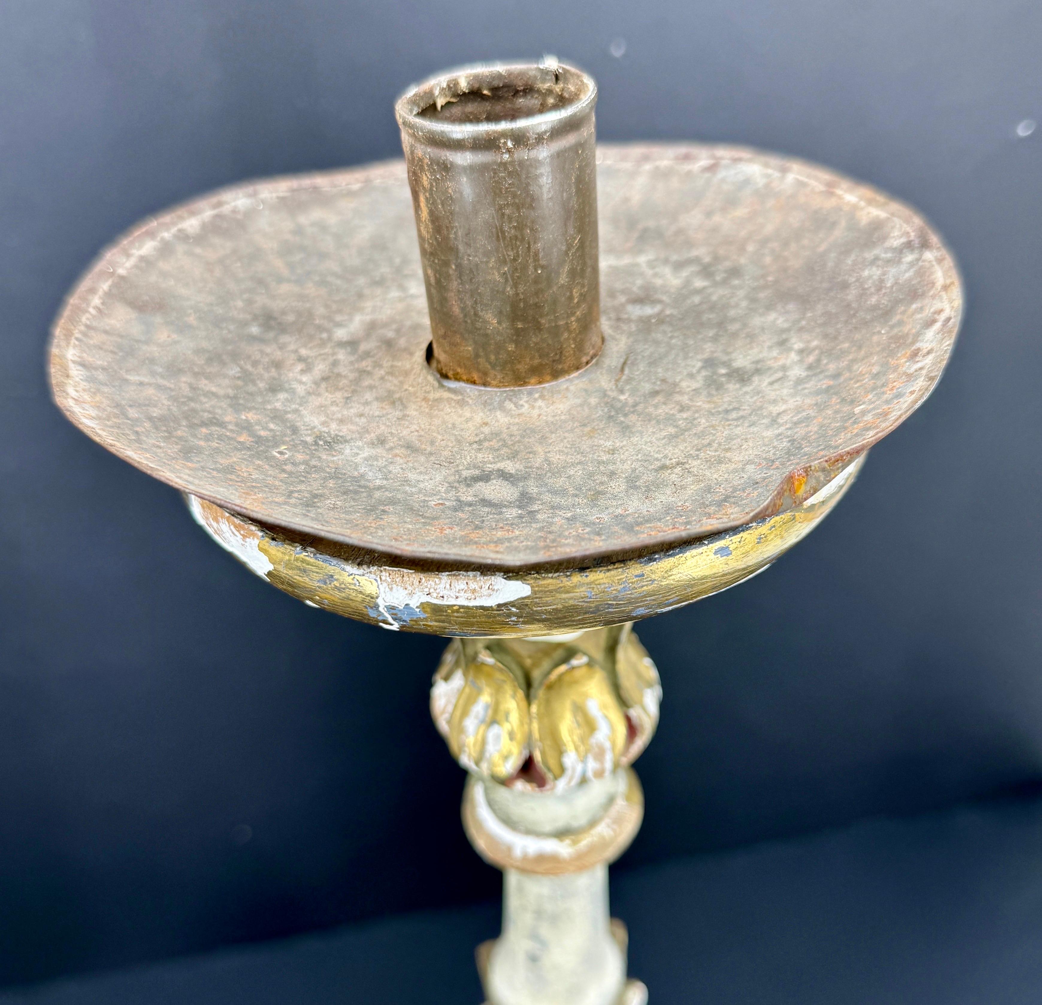 Pair of Italian Gilded Alter Candlesticks With Original Paint, 1930's For Sale 1