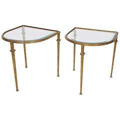 Pair of Italian Gilded Iron Tables with Beveled Crystal Top