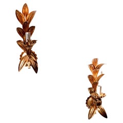 Large Pair of 1960's Italian Gilt Palm Leaf Sconces by Hans Kögl