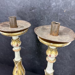 Pair of Italian Gilt Alter Candlesticks With Original Paint, 1930's
