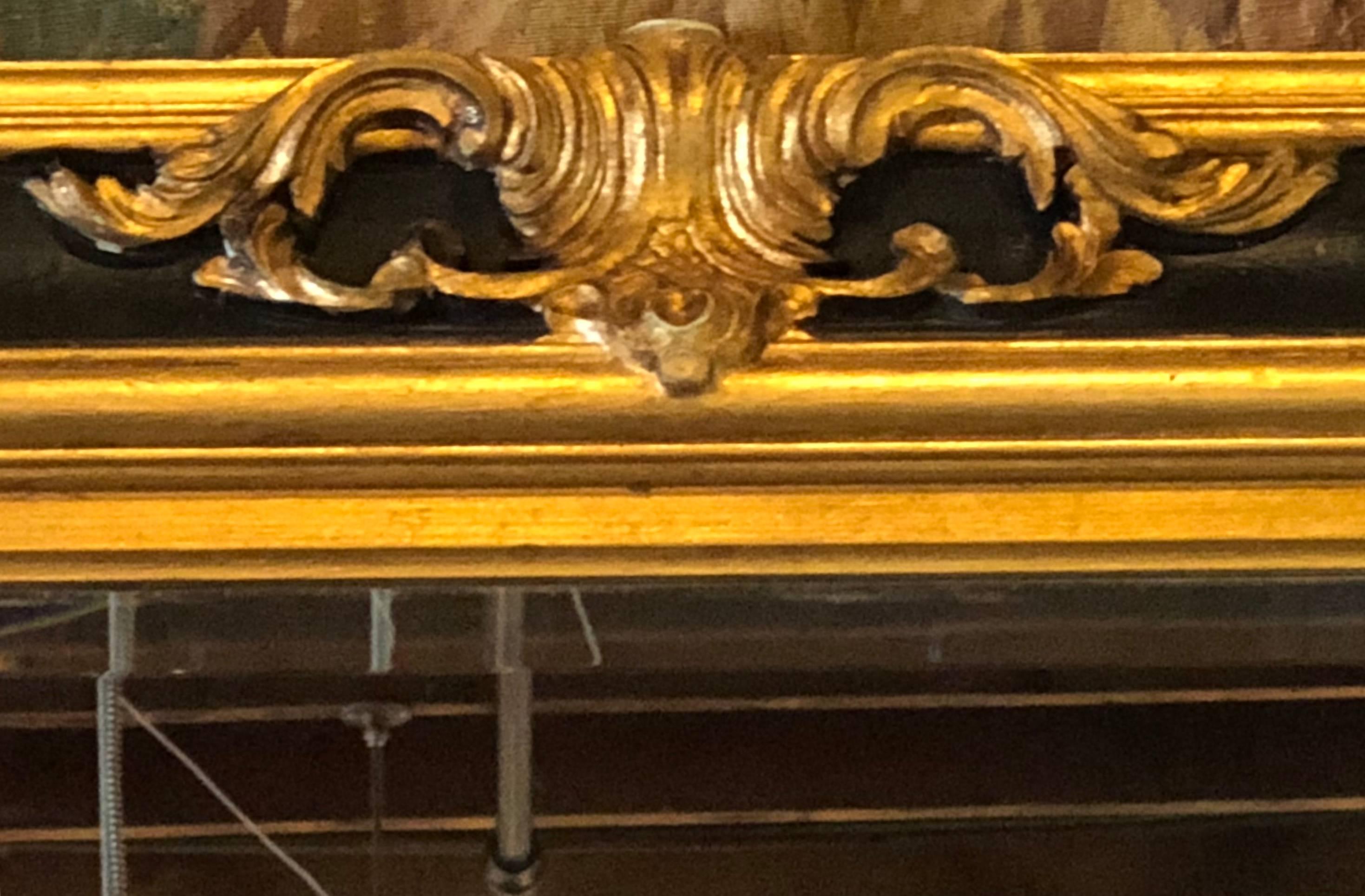 Neoclassical Pair of Italian Gilt and Ebony Beveled Monumental Console or Wall Mirrors