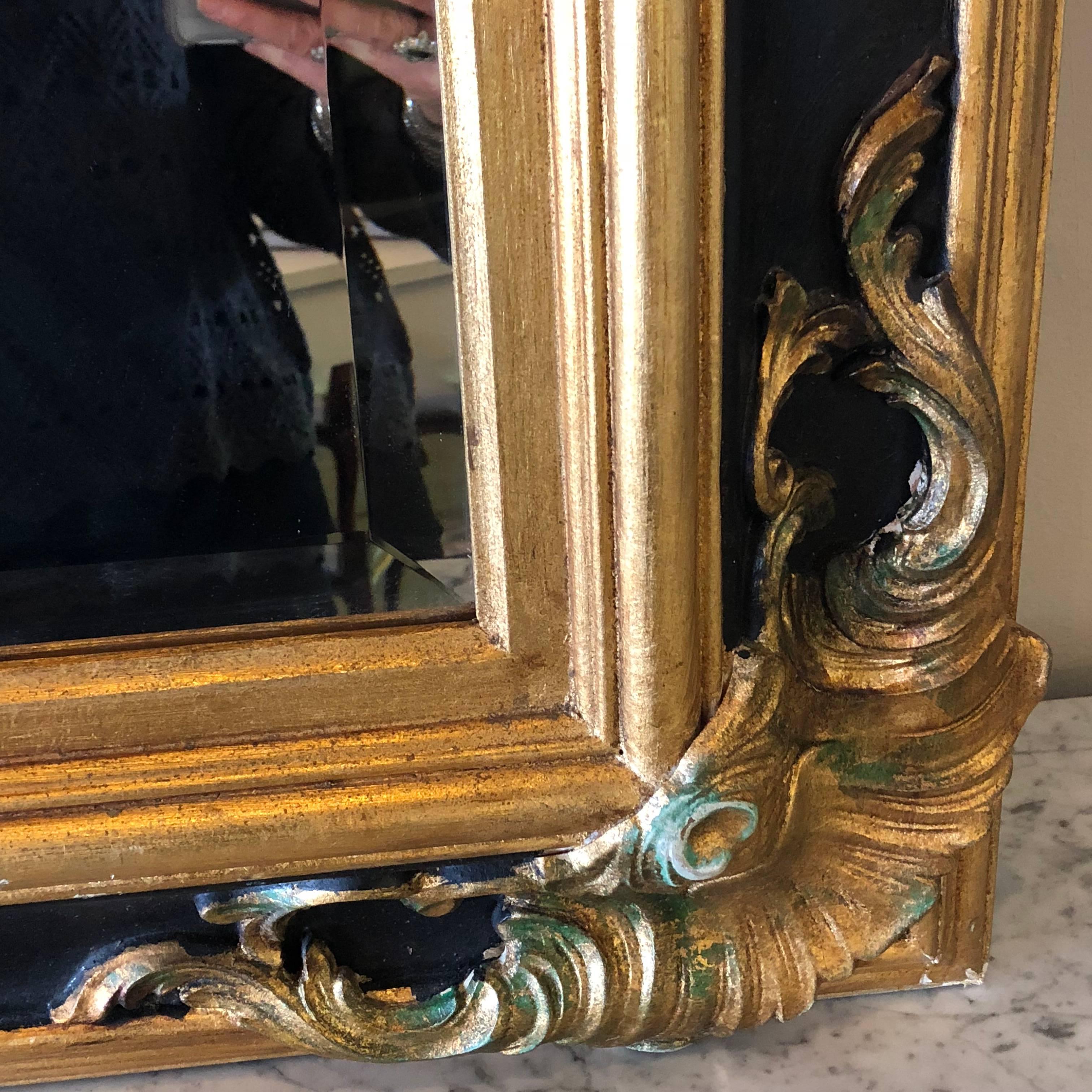 Pair of Italian Gilt and Ebony Beveled Monumental Console or Wall Mirrors 2