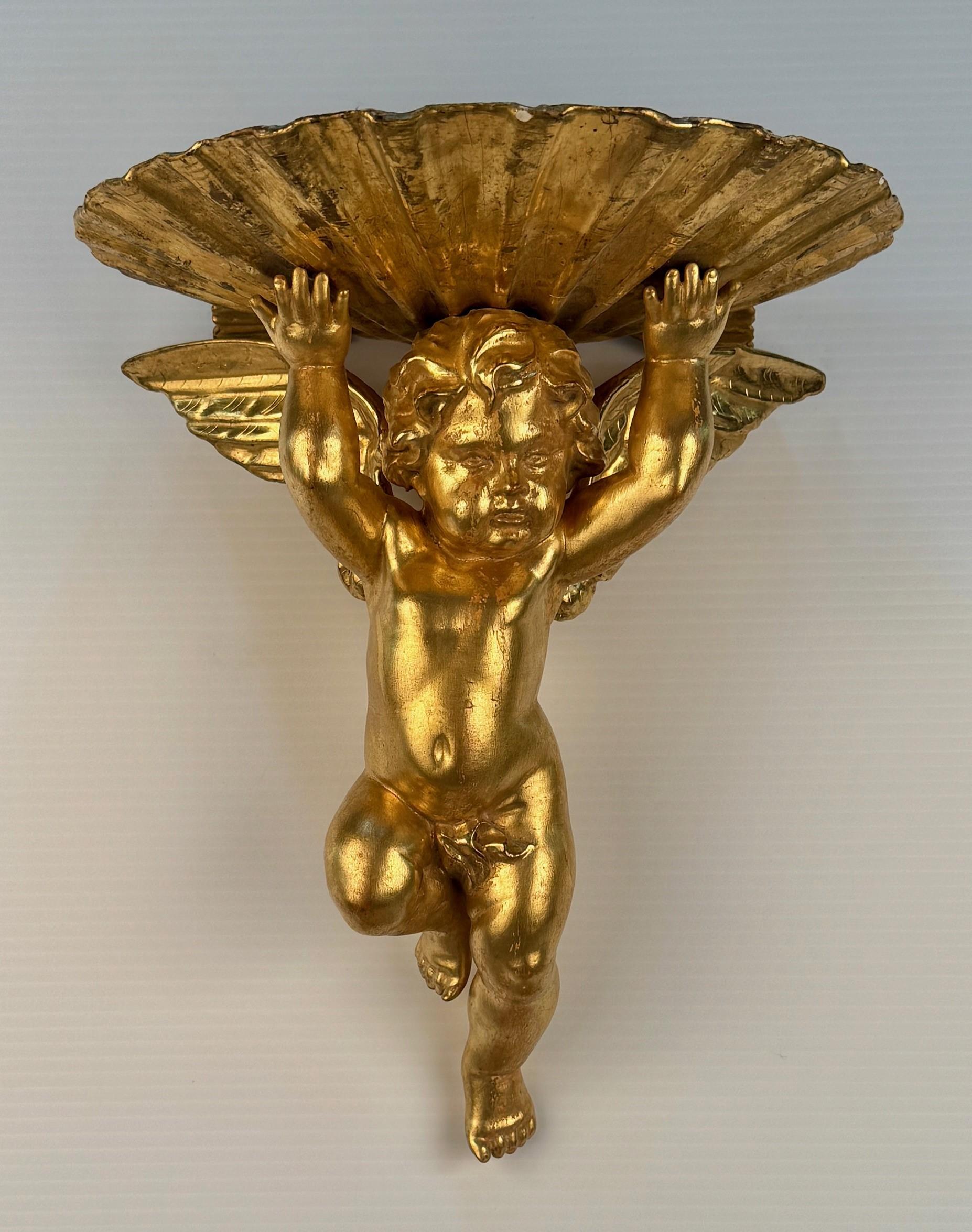 Pair of Italian Gilt Brackets Modelled as Cherubs For Sale 3