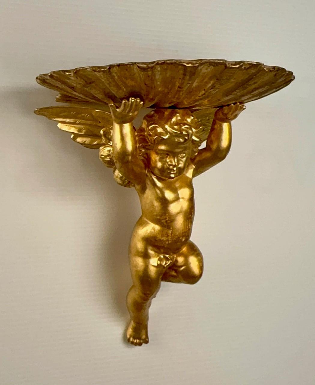 Pair of Italian Gilt Brackets Modelled as Cherubs For Sale 4