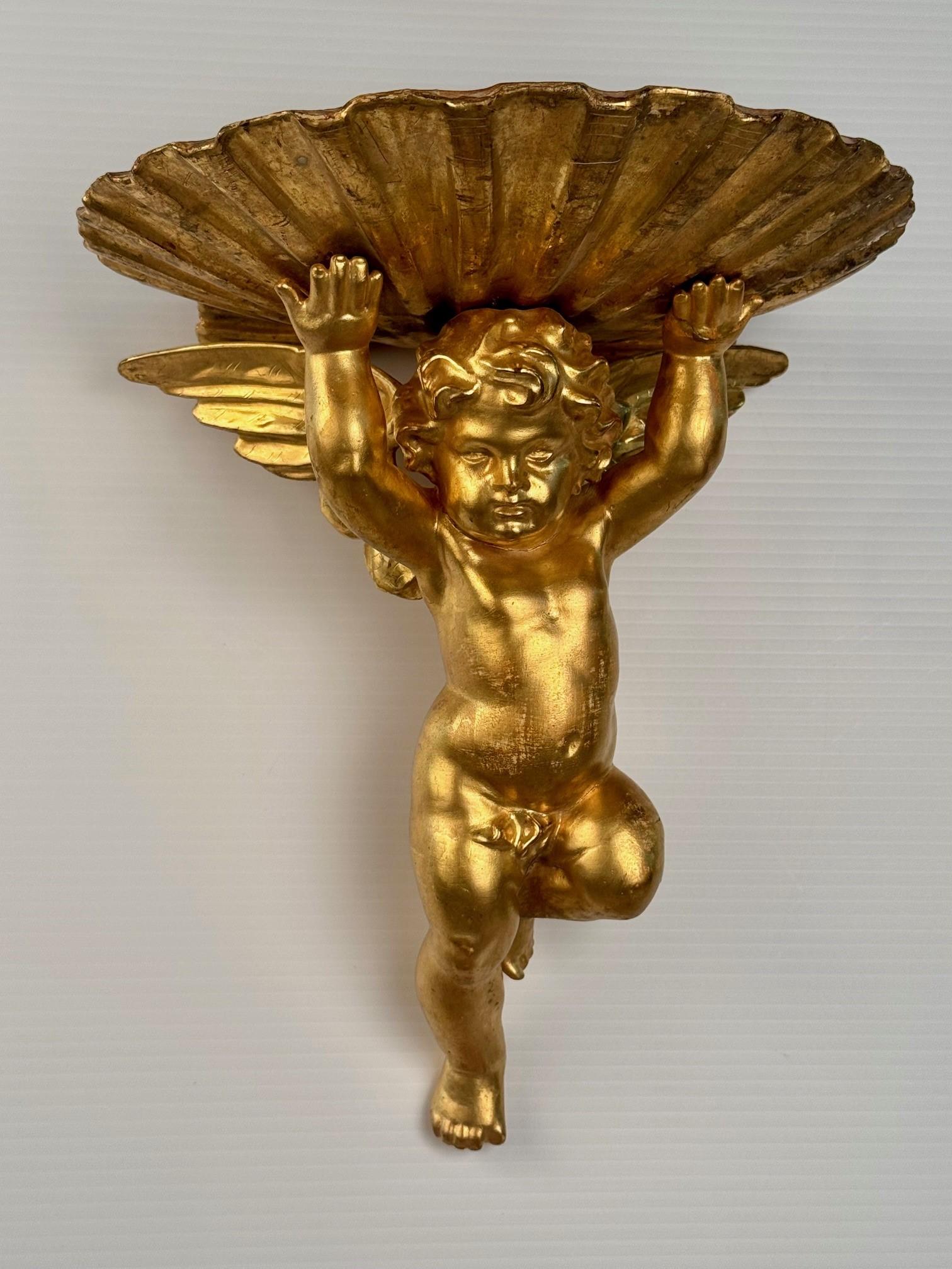 Pair of Italian Gilt Brackets Modelled as Cherubs For Sale 7