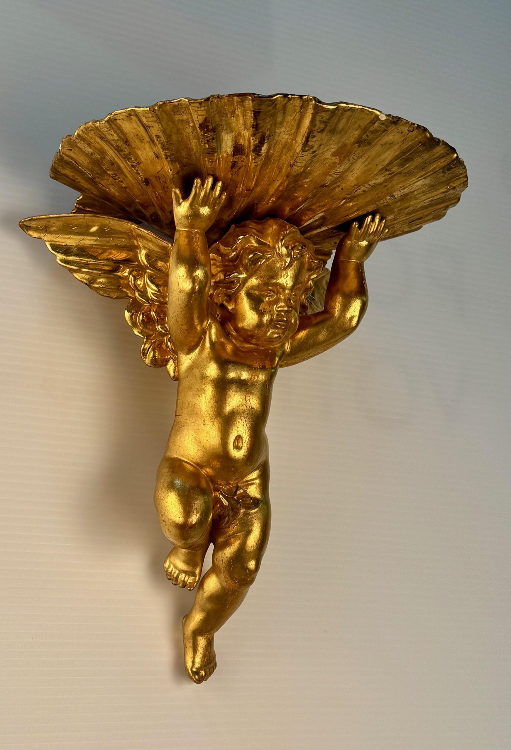 Pair of Italian Gilt Brackets Modelled as Cherubs For Sale 2