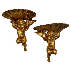 Pair of Italian Gilt Brackets Modelled as Cherubs