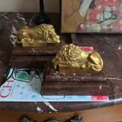 Pair of Italian Gilt Bronze Lions, after Antonio Canova , late 19th Cent