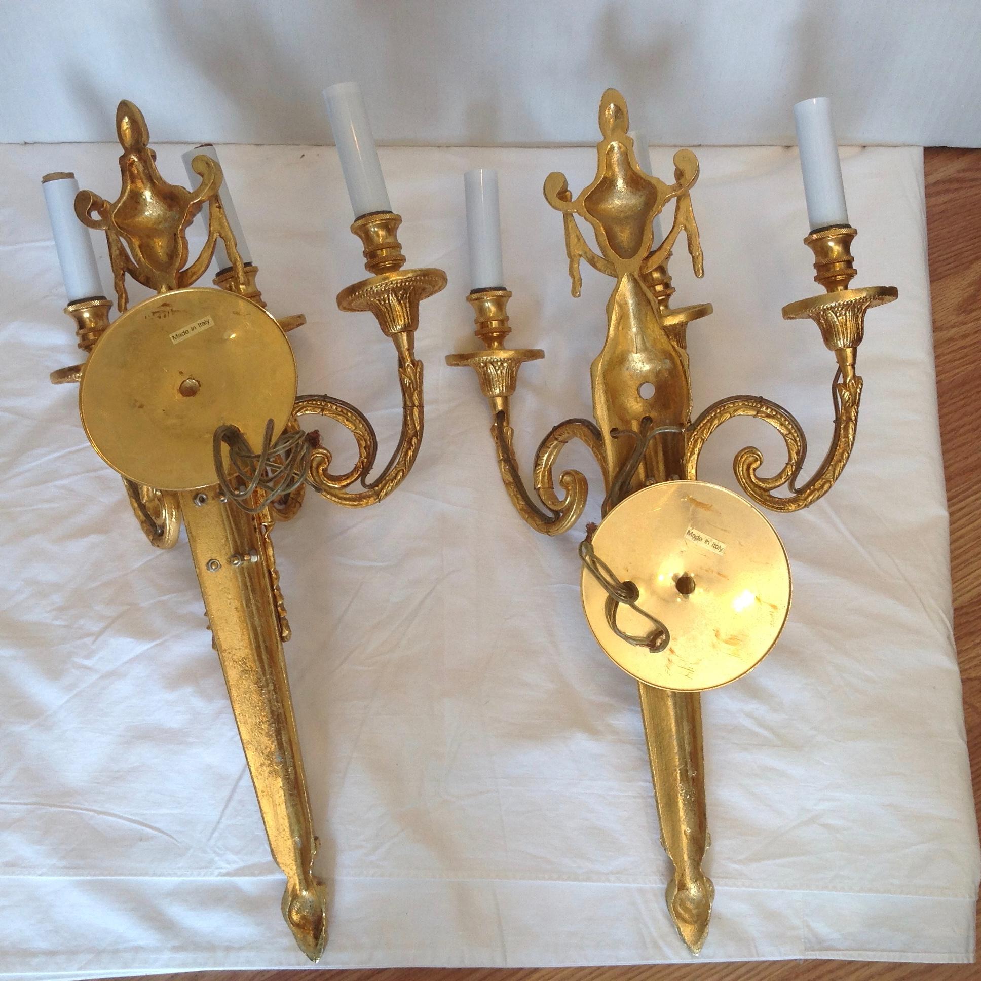 Pair of Italian Gilt Bronze Sconces 7