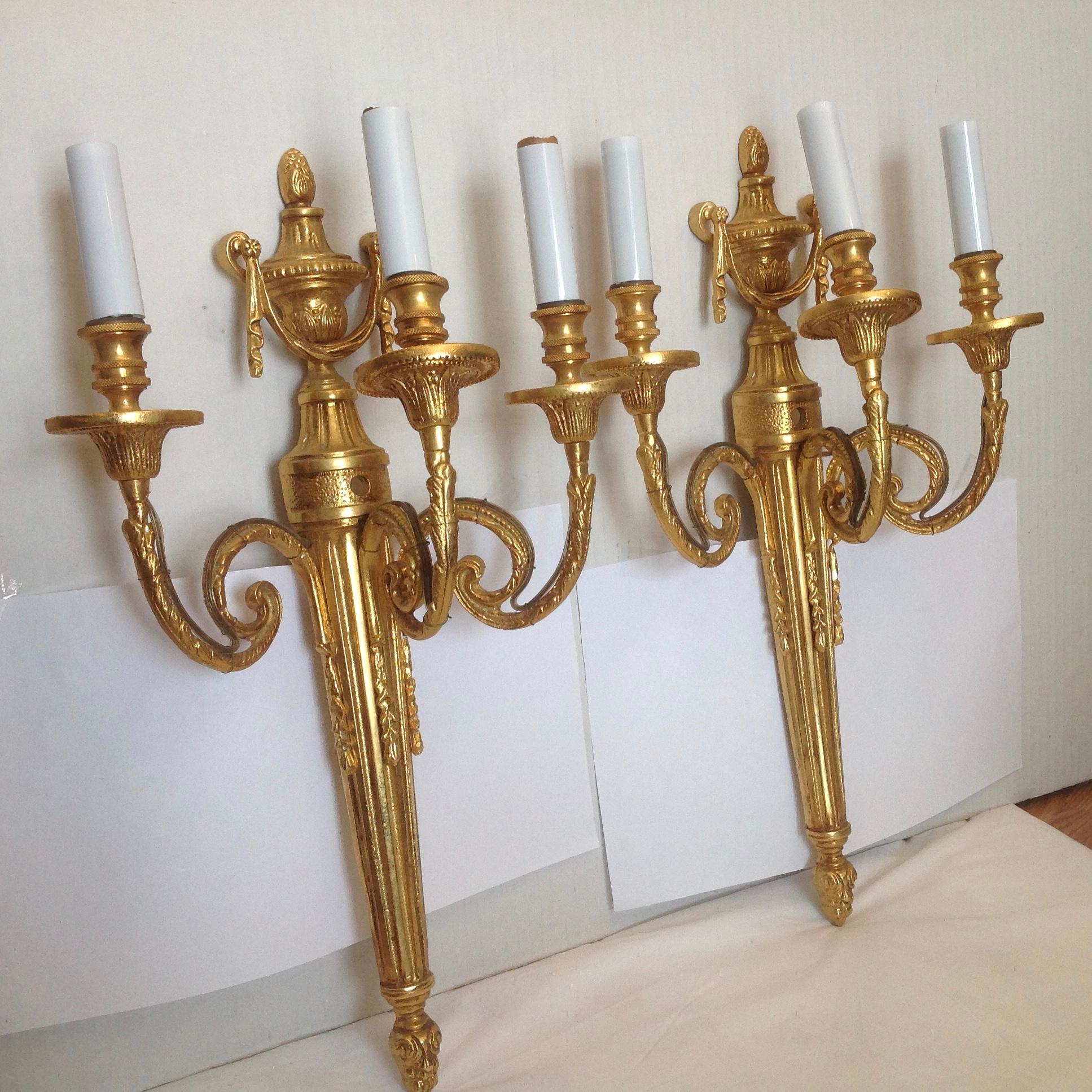 Pair of Italian Gilt Bronze Sconces In Good Condition In West Palm Beach, FL