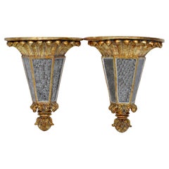 Pair of Italian Gilt Carved and Mirrored Wall Brackets Mid-Century