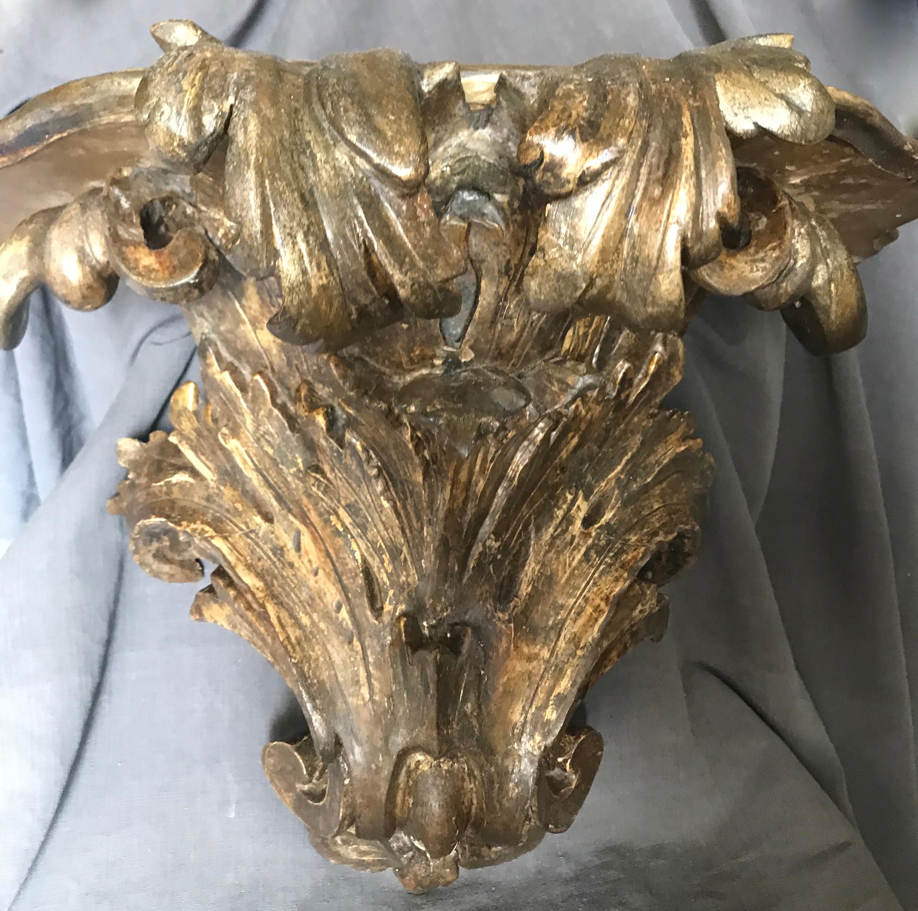 Pair Large Italian Gilt-Carved Brackets For Sale 8