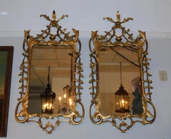 Pair of English Chippendale Gilt Wood Foliage and Scrolled Wall Mirrors. C. 1770