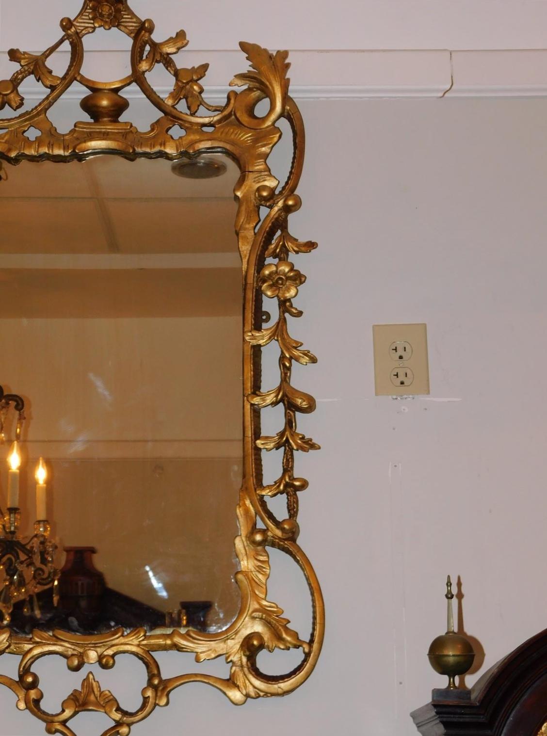 Pair of English Chippendale Gilt Wood Foliage and Scrolled Wall Mirrors. C. 1770 For Sale 3