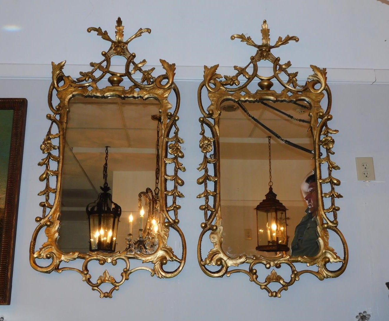 Pair of English Chippendale Gilt Wood Foliage and Scrolled Wall Mirrors. C. 1770