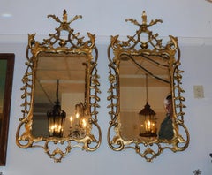 Pair of English Chippendale Gilt Wood Foliage and Scrolled Wall Mirrors. C. 1770