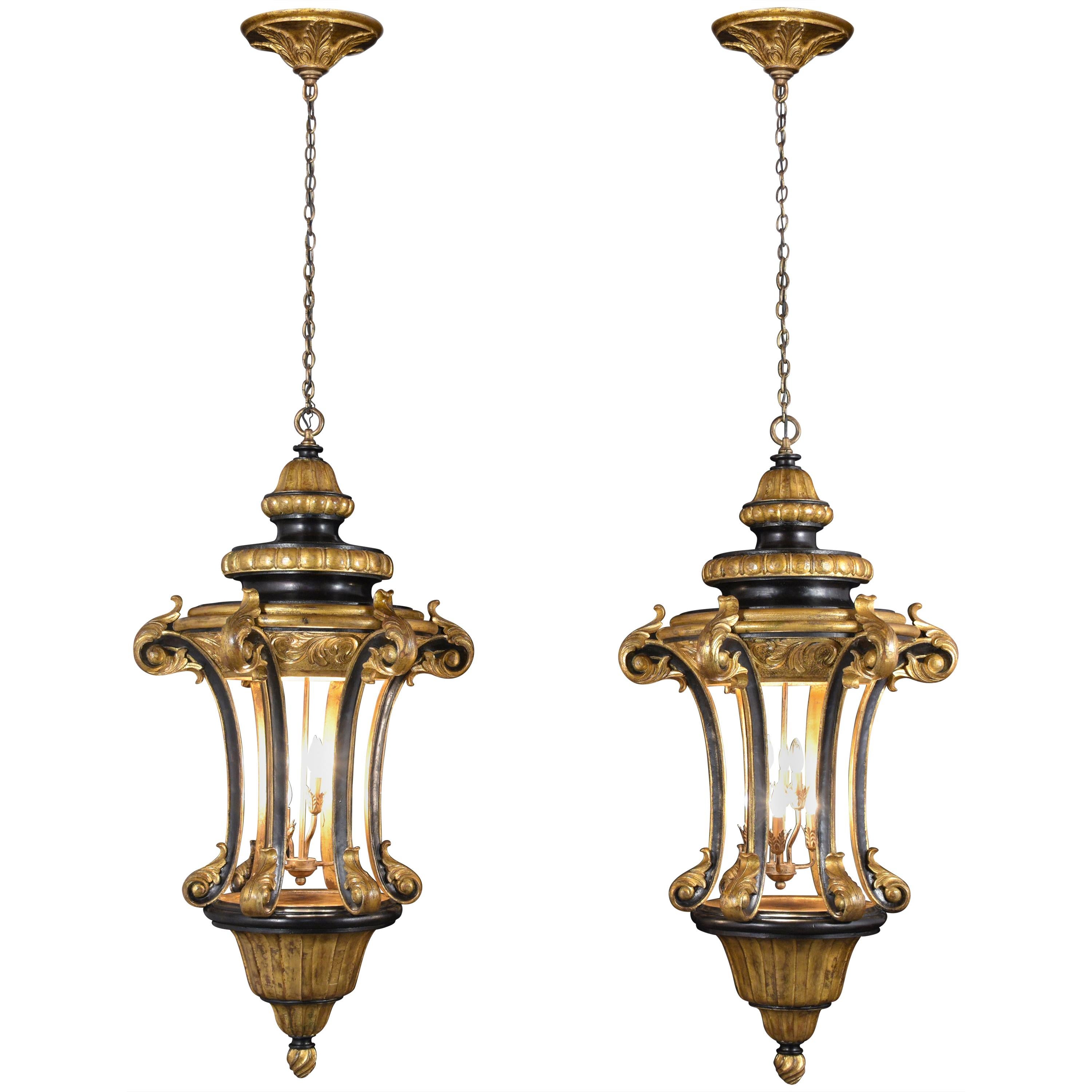 Pair of Monumental Italian Gilt  Lanterns