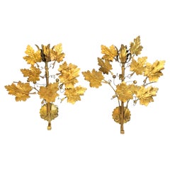 Pair of Italian Gilt Grape Leaf Wall Sconce Hollywood Regency Italy, 1960s