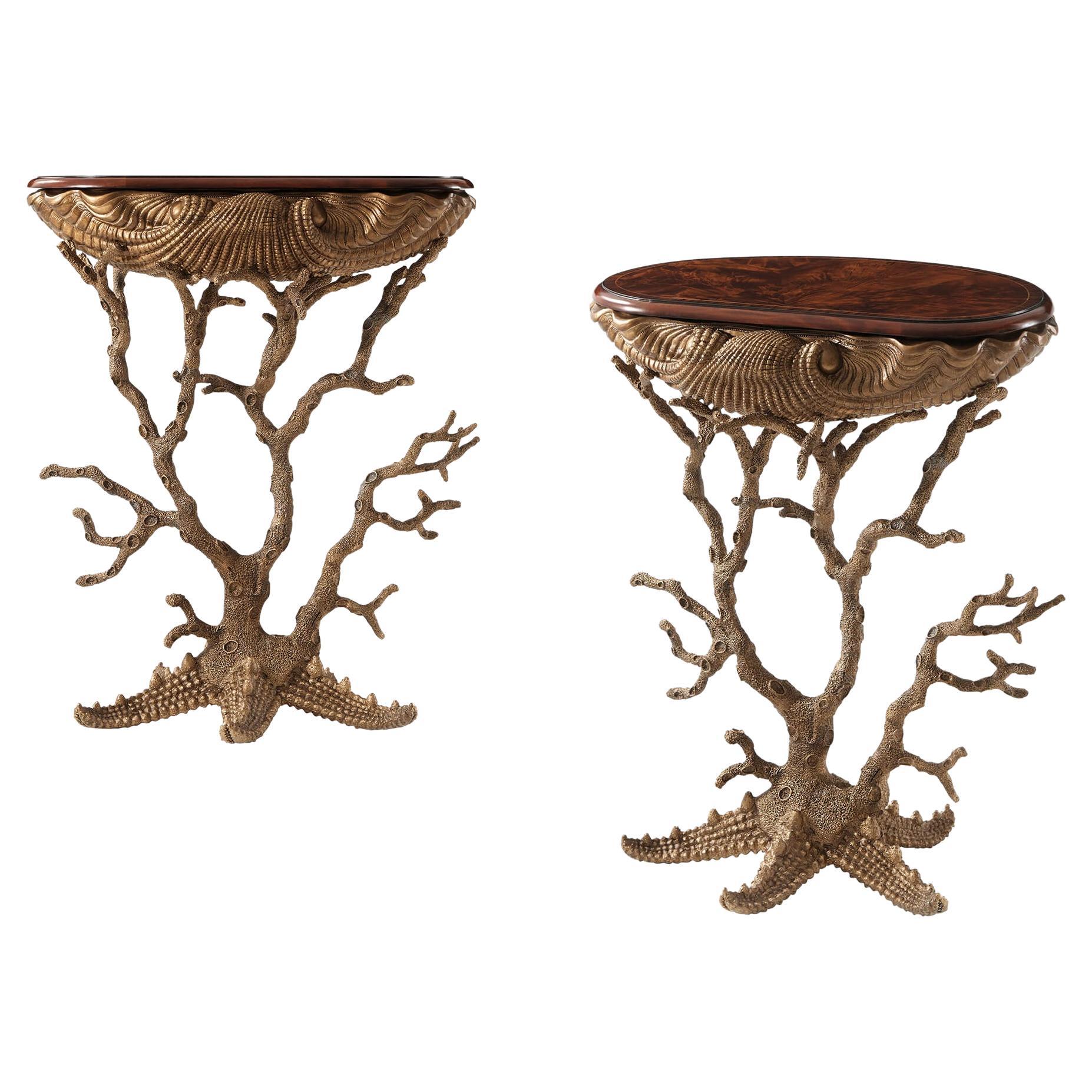 Pair of Italian Gilt Grotto Tables For Sale