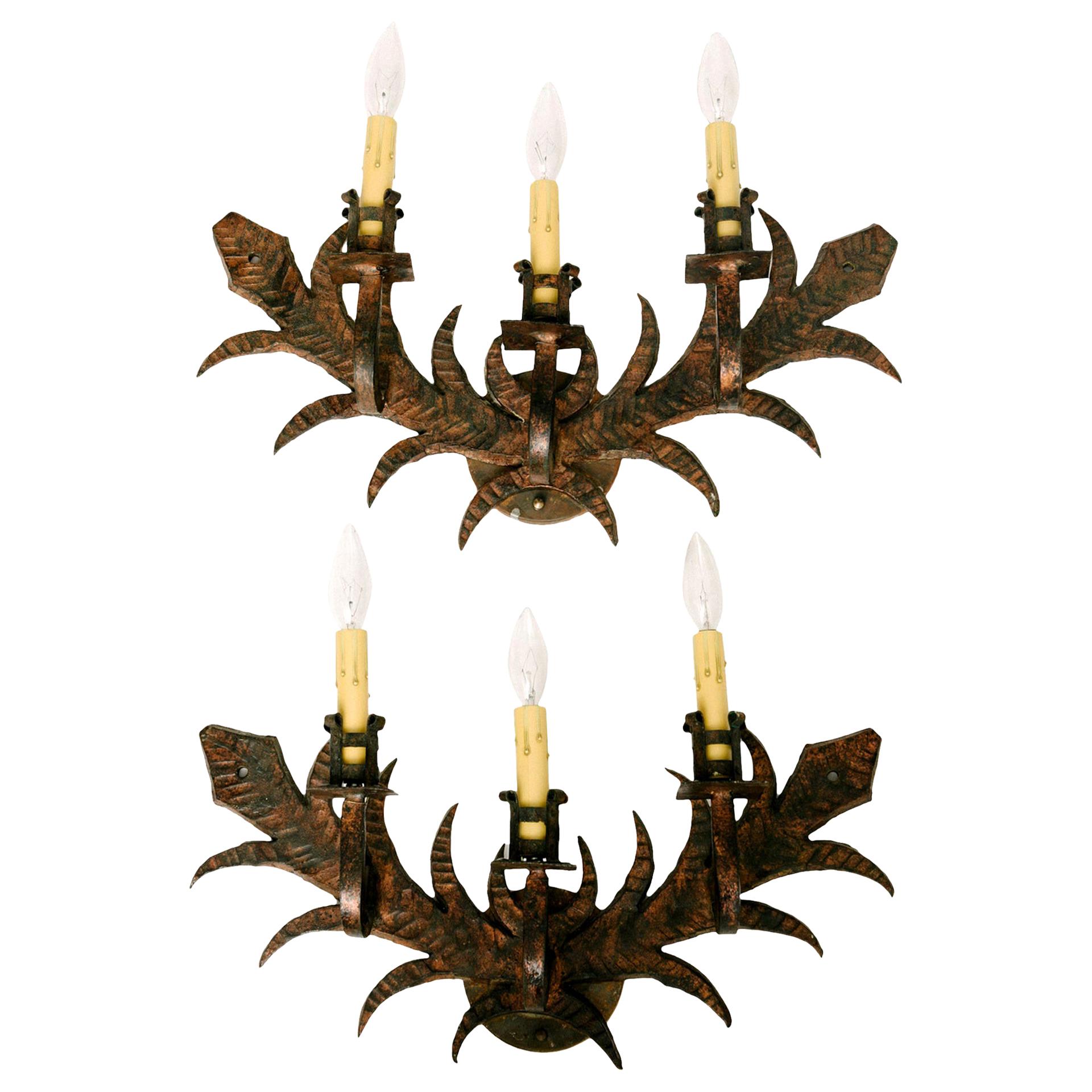 Pair of Italian Gilt Iron Leaf Sconces