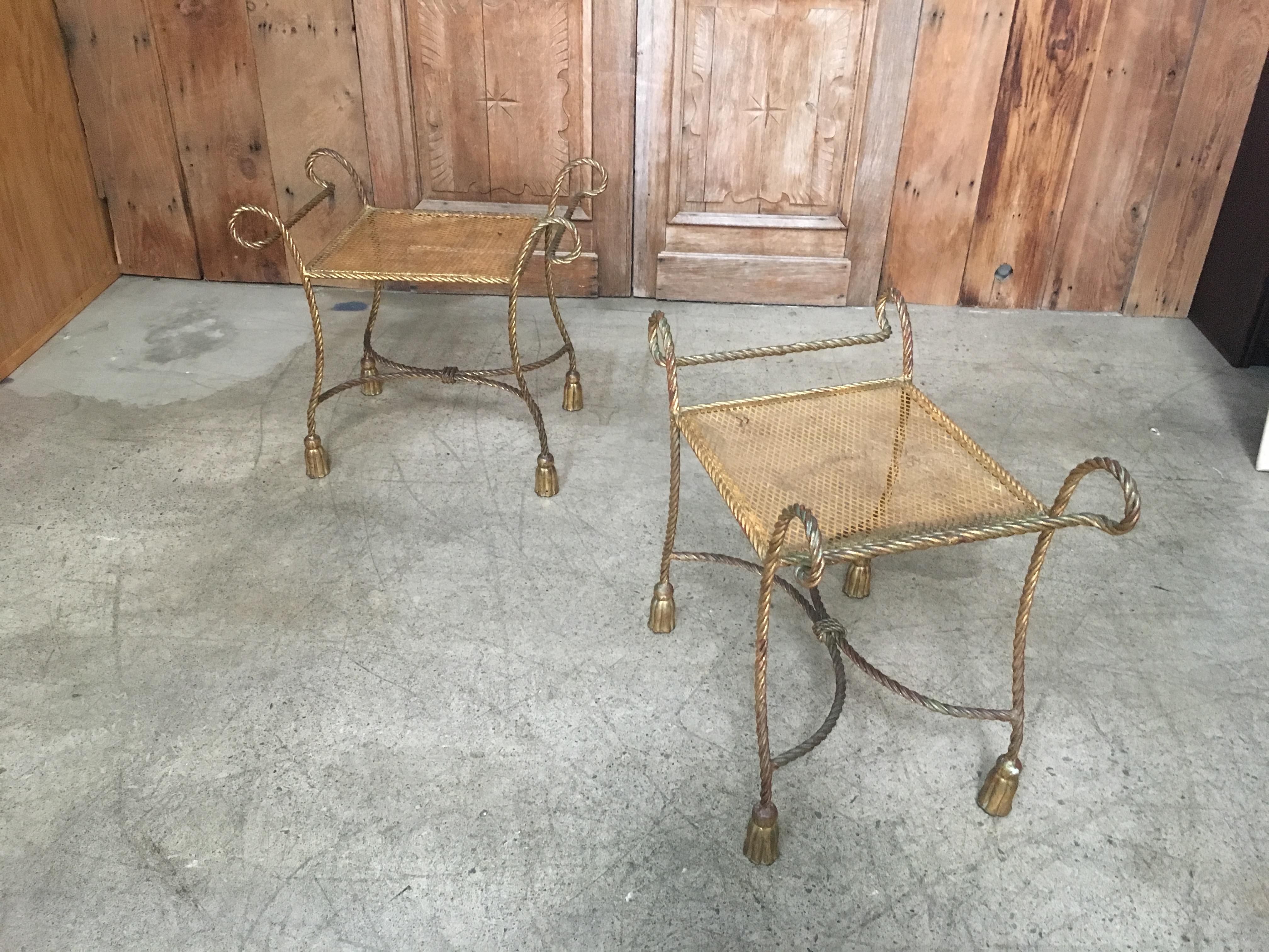 Pair of Italian Gilt Iron Rope and Tassel Benches 4