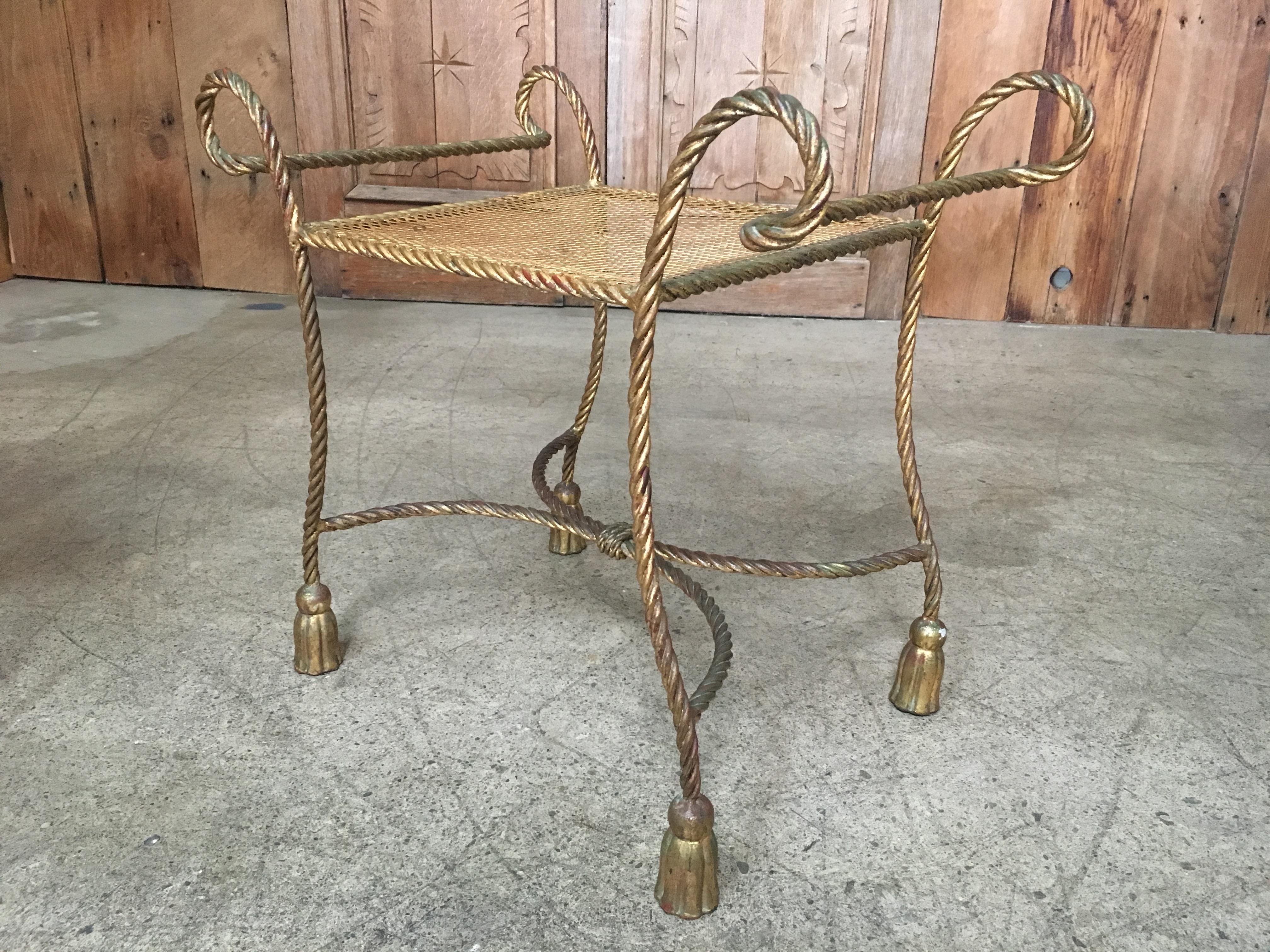 Pair of Italian Gilt Iron Rope and Tassel Benches 6