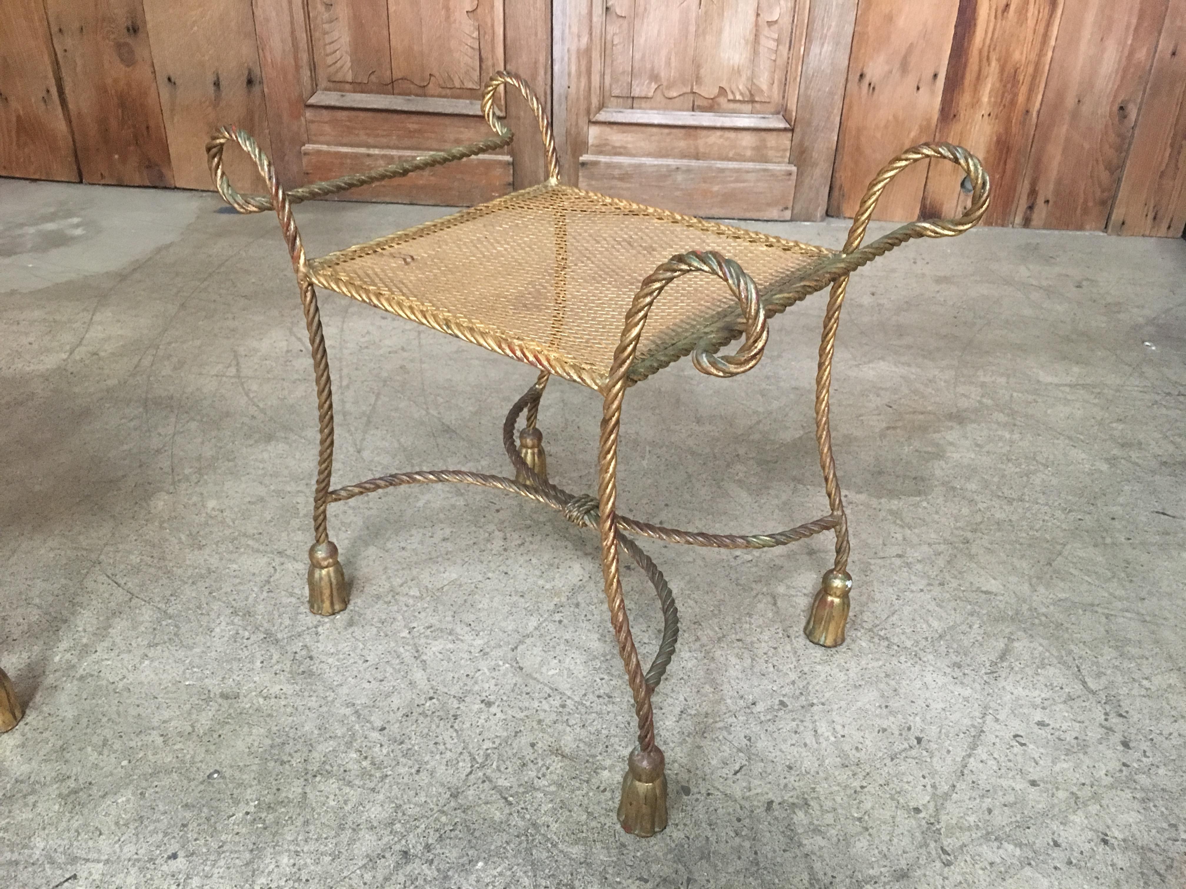 Pair of Italian Gilt Iron Rope and Tassel Benches 7