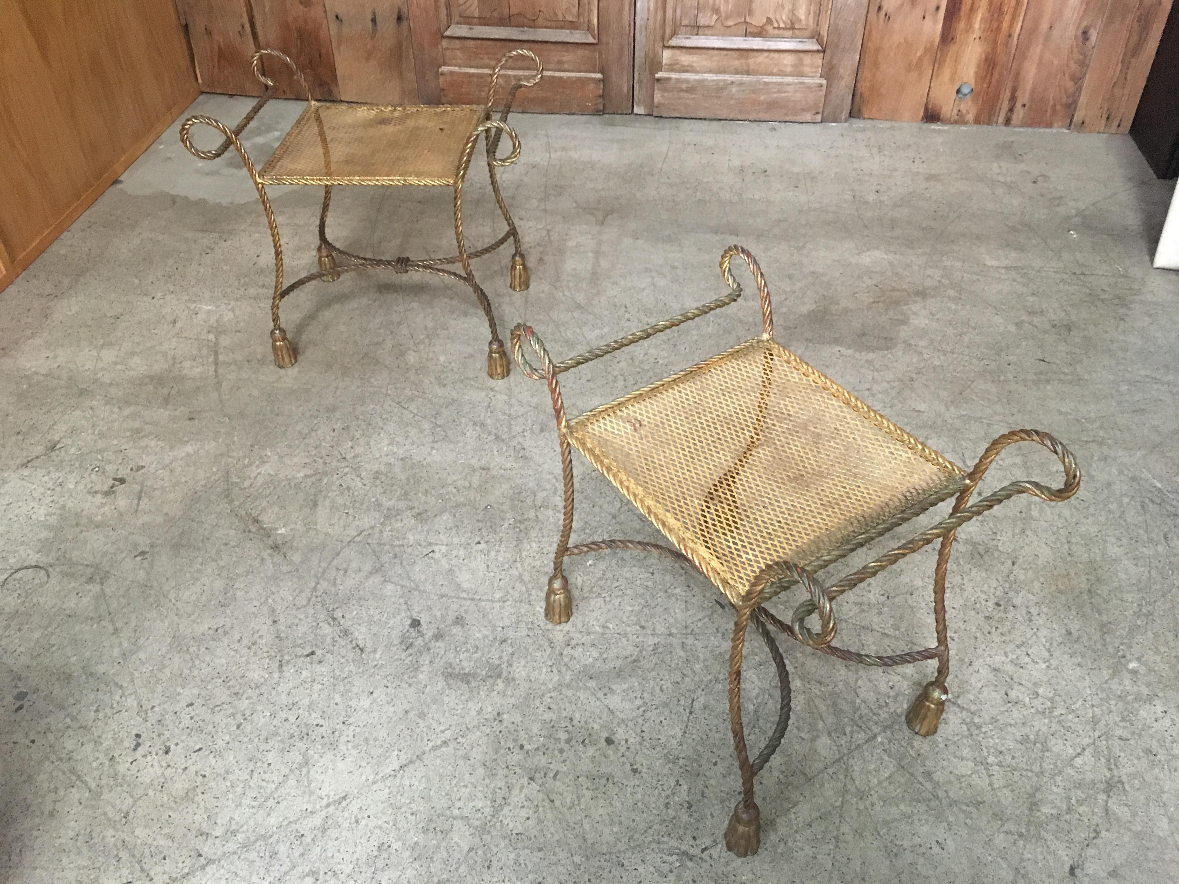 Pair of Italian Gilt Iron Rope and Tassel Benches 9