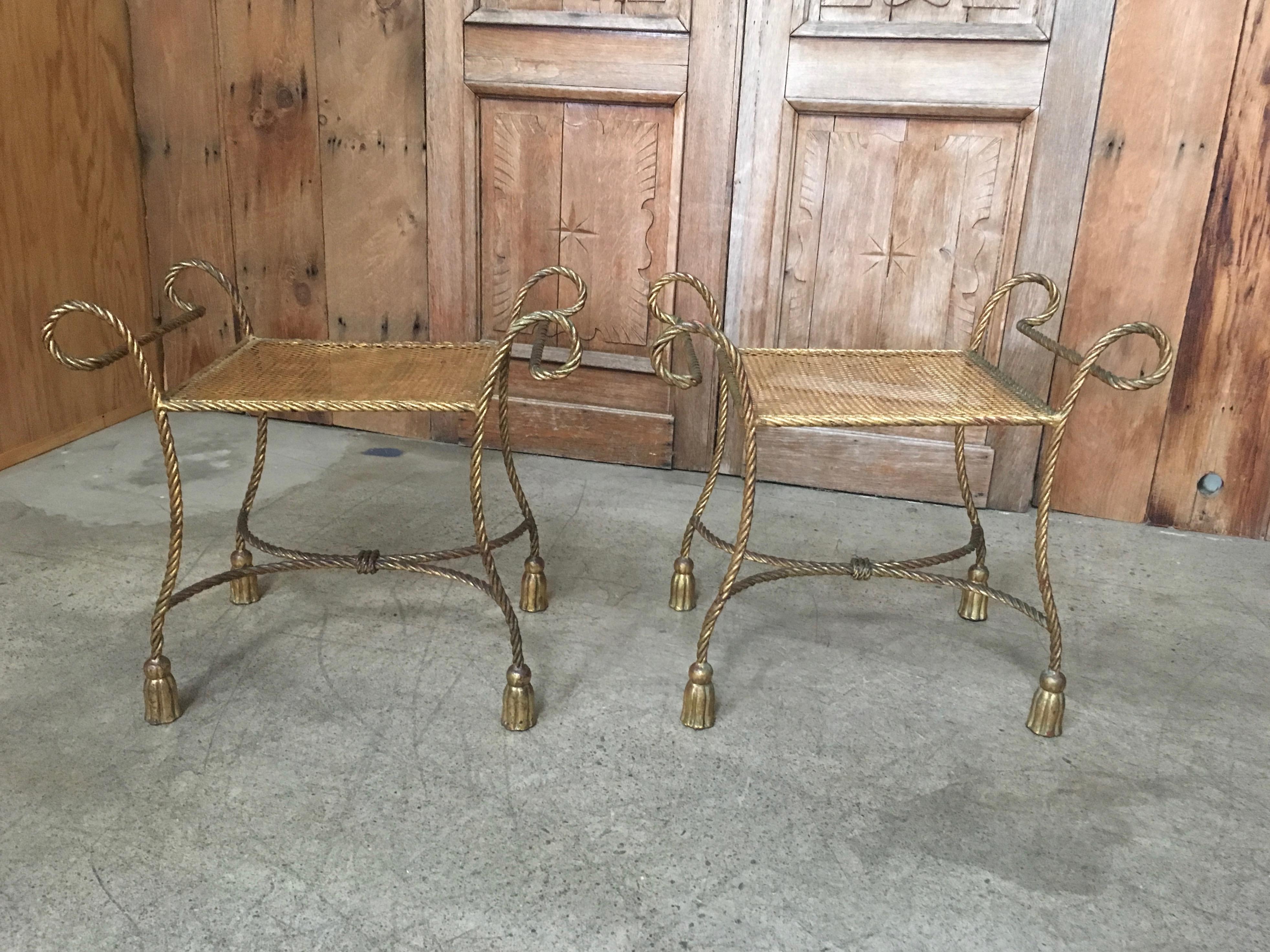 Gilt metal vintage benches produced in Italy, circa 1950s.