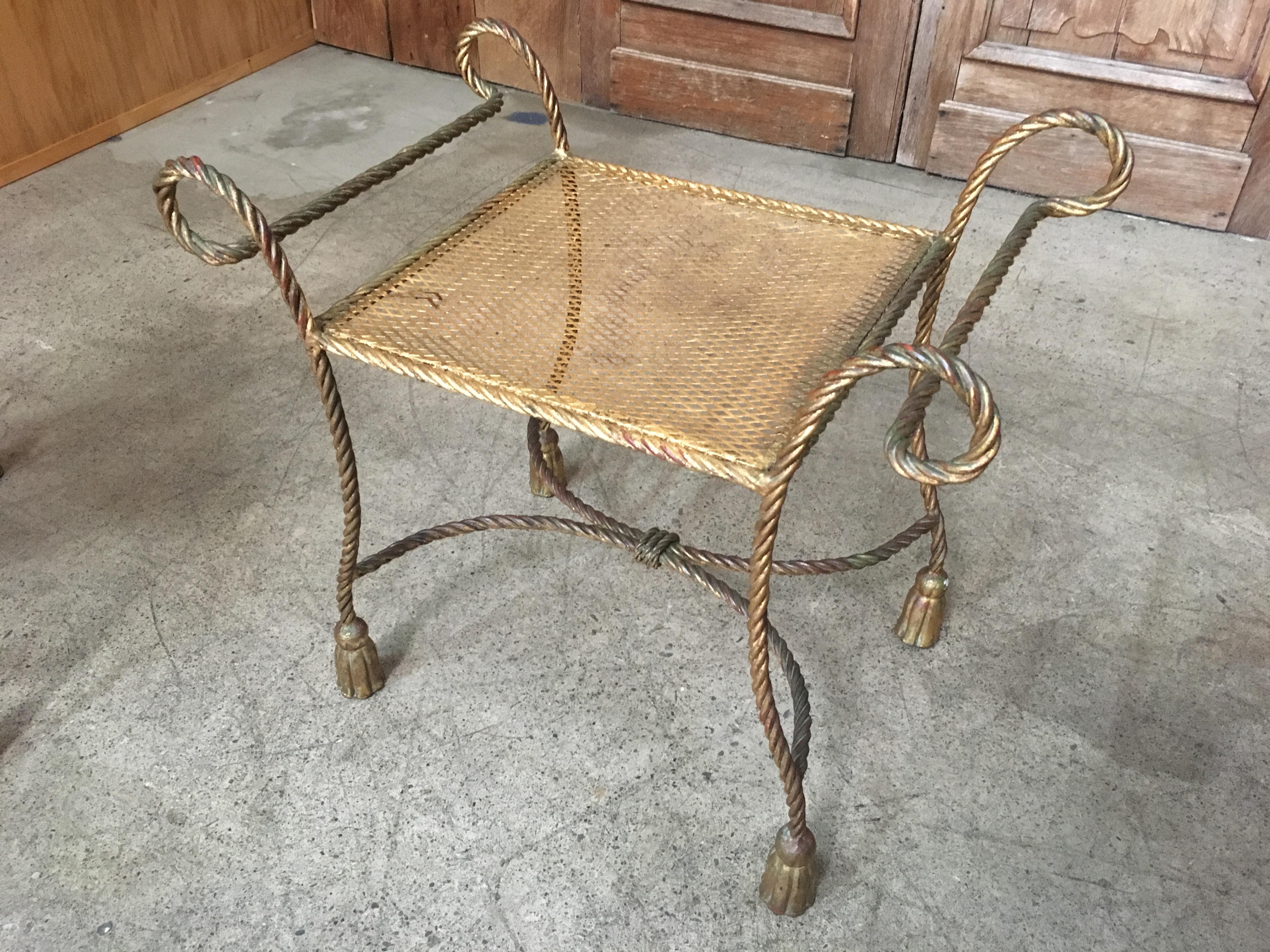 Pair of Italian Gilt Iron Rope and Tassel Benches In Good Condition In Denton, TX