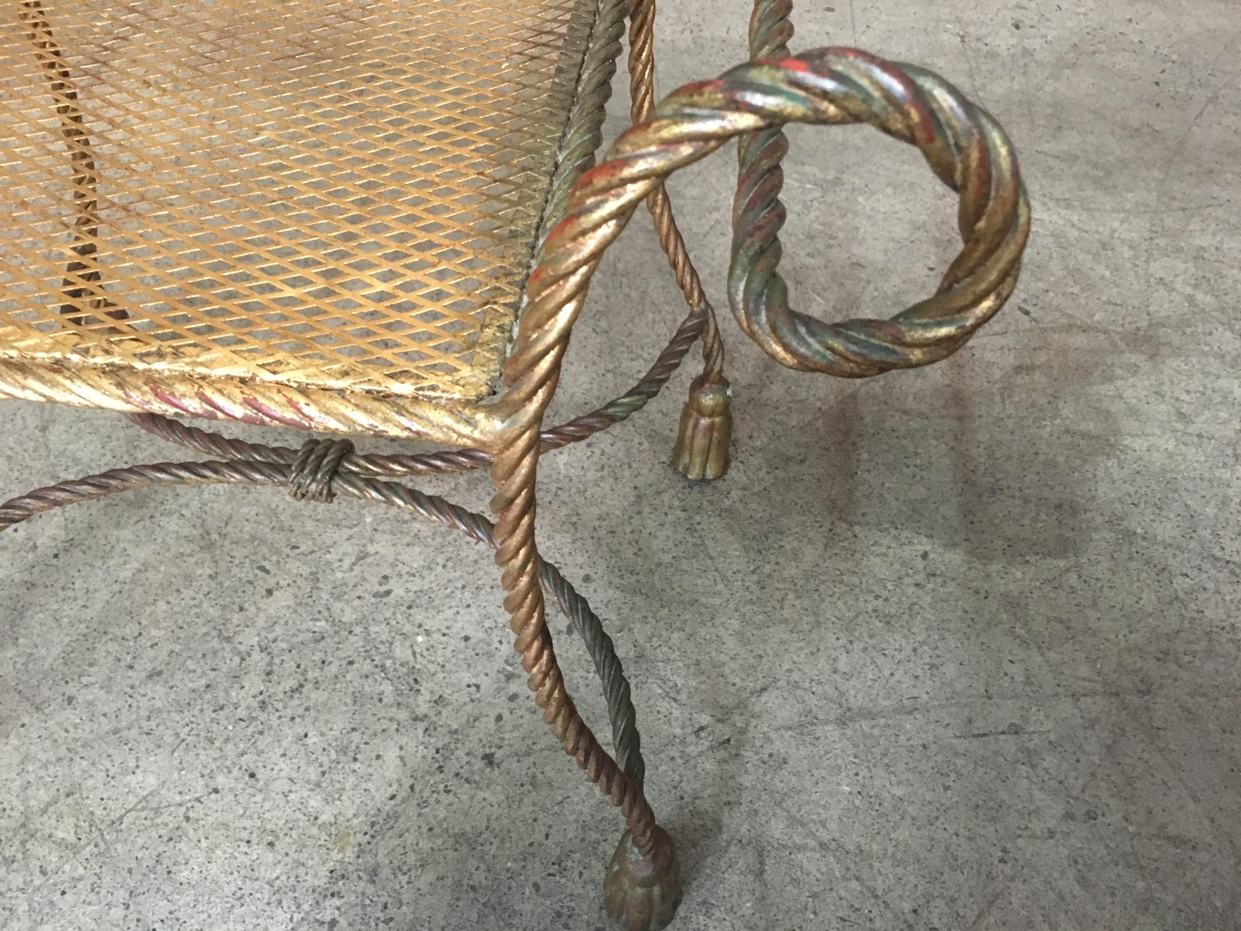 20th Century Pair of Italian Gilt Iron Rope and Tassel Benches