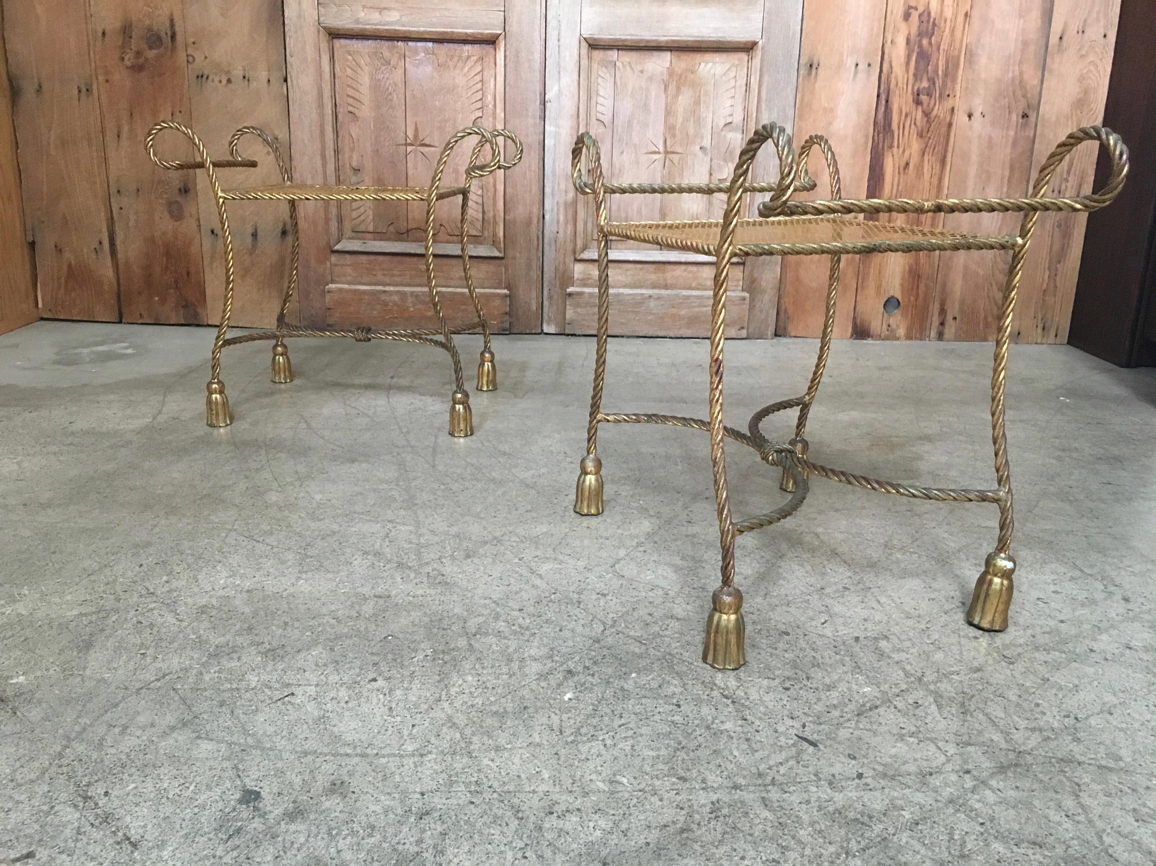Pair of Italian Gilt Iron Rope and Tassel Benches 2