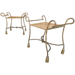 Pair of Italian Gilt Iron Rope and Tassel Benches