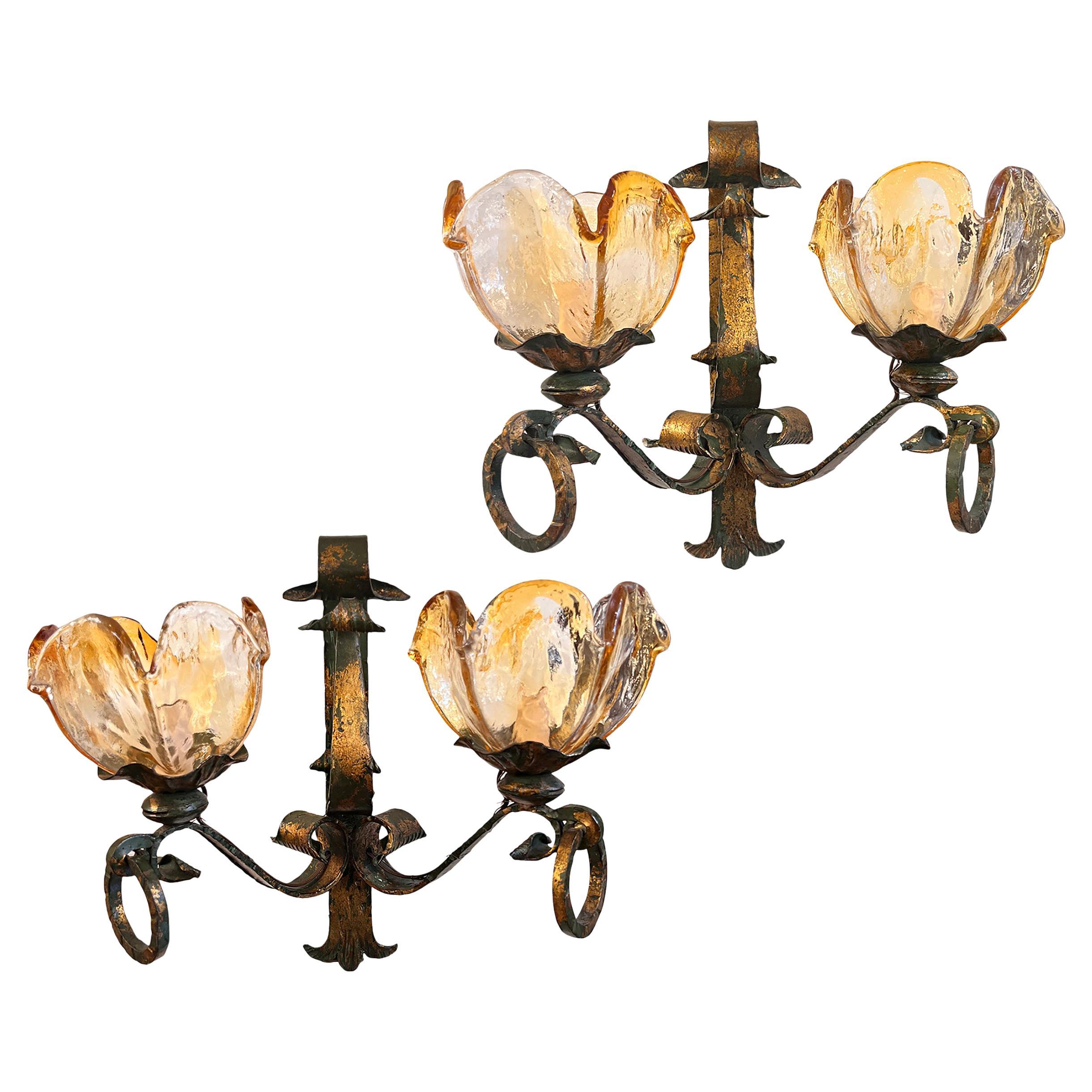 Pair of Italian Gilt Iron Sconces